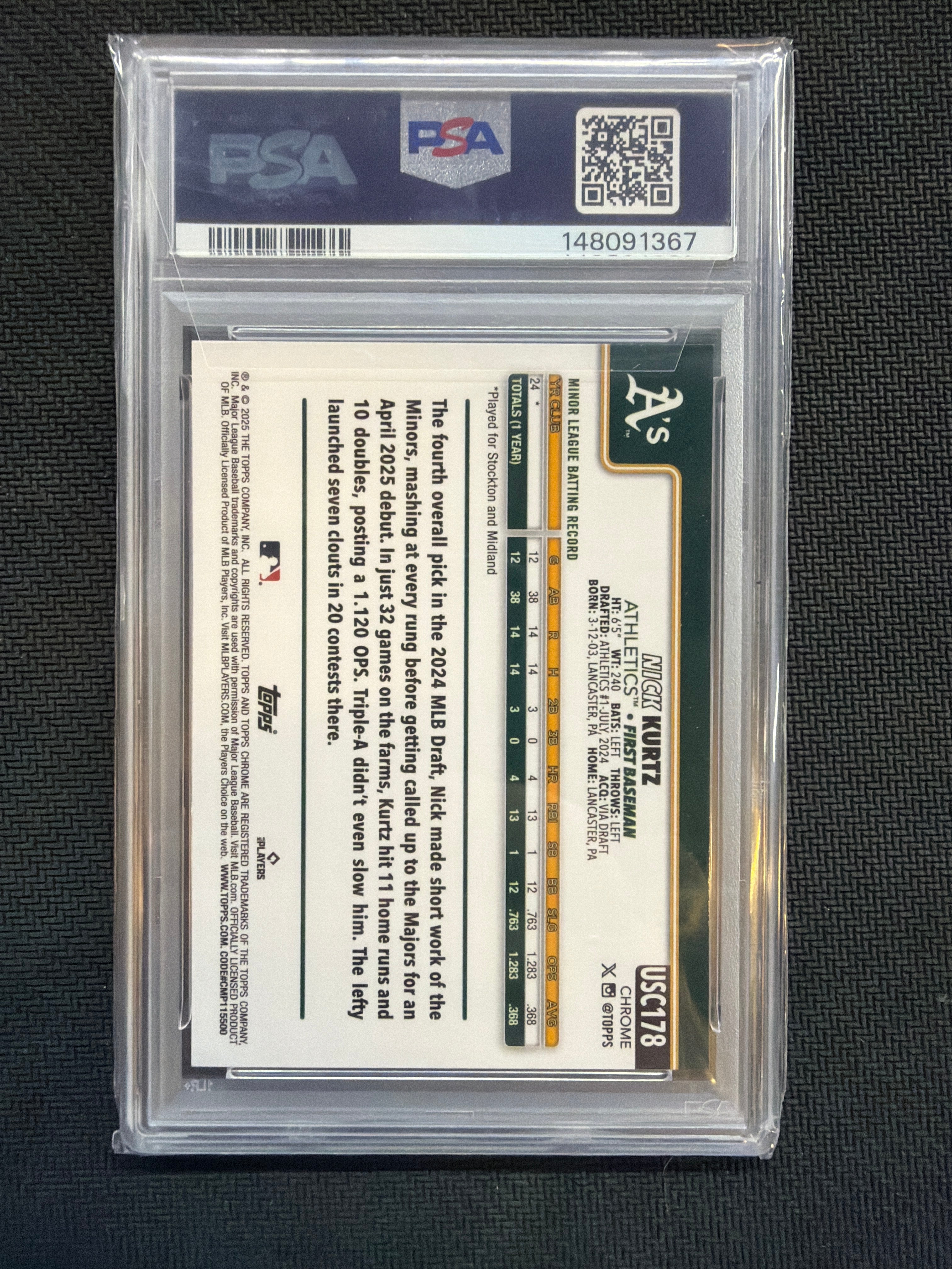 2025 Topps Chrome Update Nick Kurtz Rookie Green /99 PSA 9