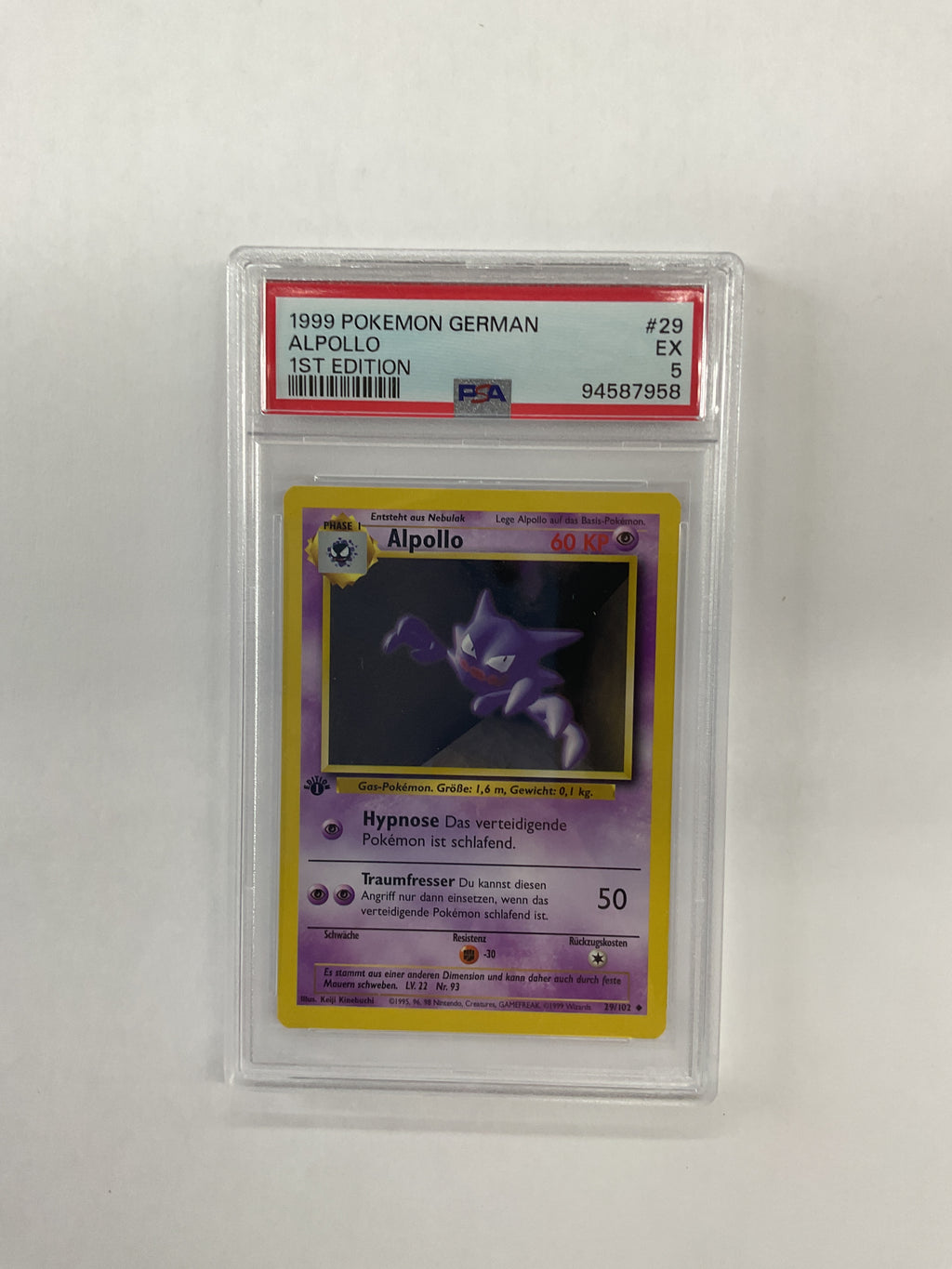 1999 German Pokemon 1st Edition Alpollo (Haunter) 29 PSA 5