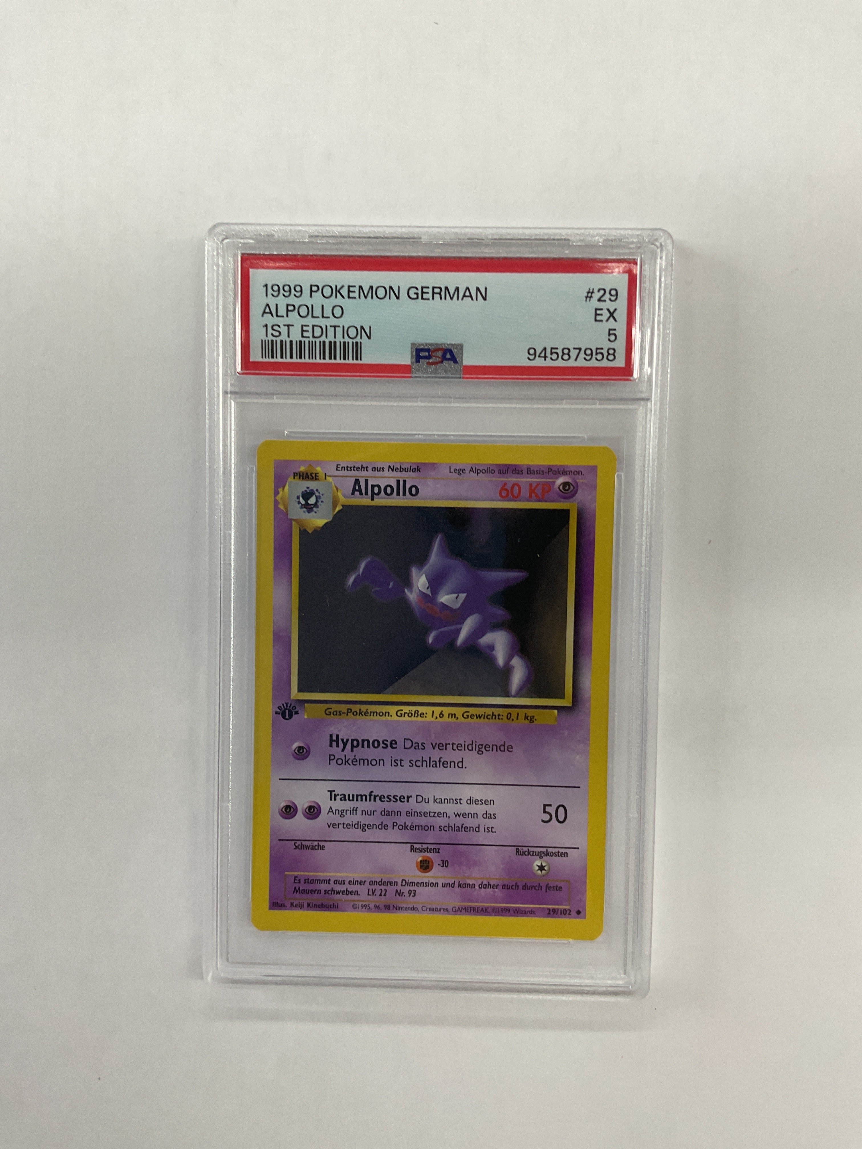 1999 German Pokemon 1st Edition Alpollo (Haunter) 29 PSA 5