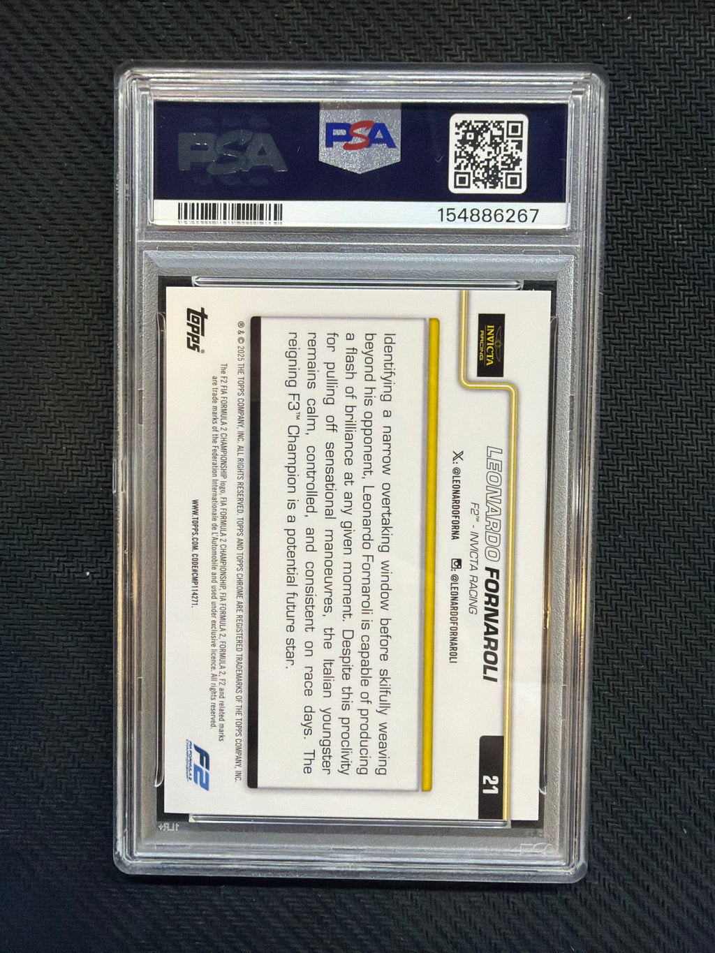 2025 Topps Chrome F1 Leonardo Fornaroli Aqua Checker Flag /199 PSA 10