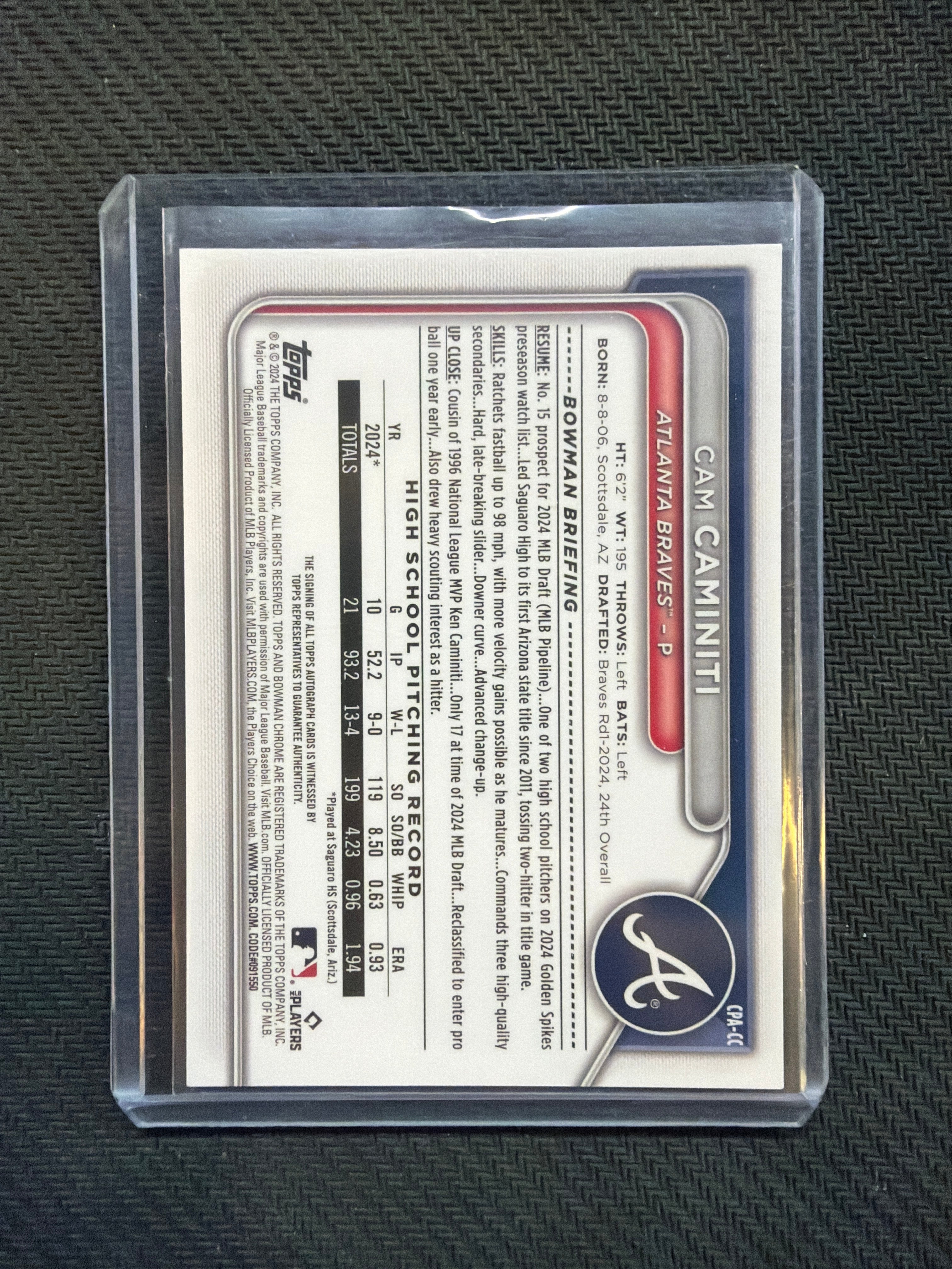 2024 Bowman Chrome Cam Caminiti 1st Auto Braves