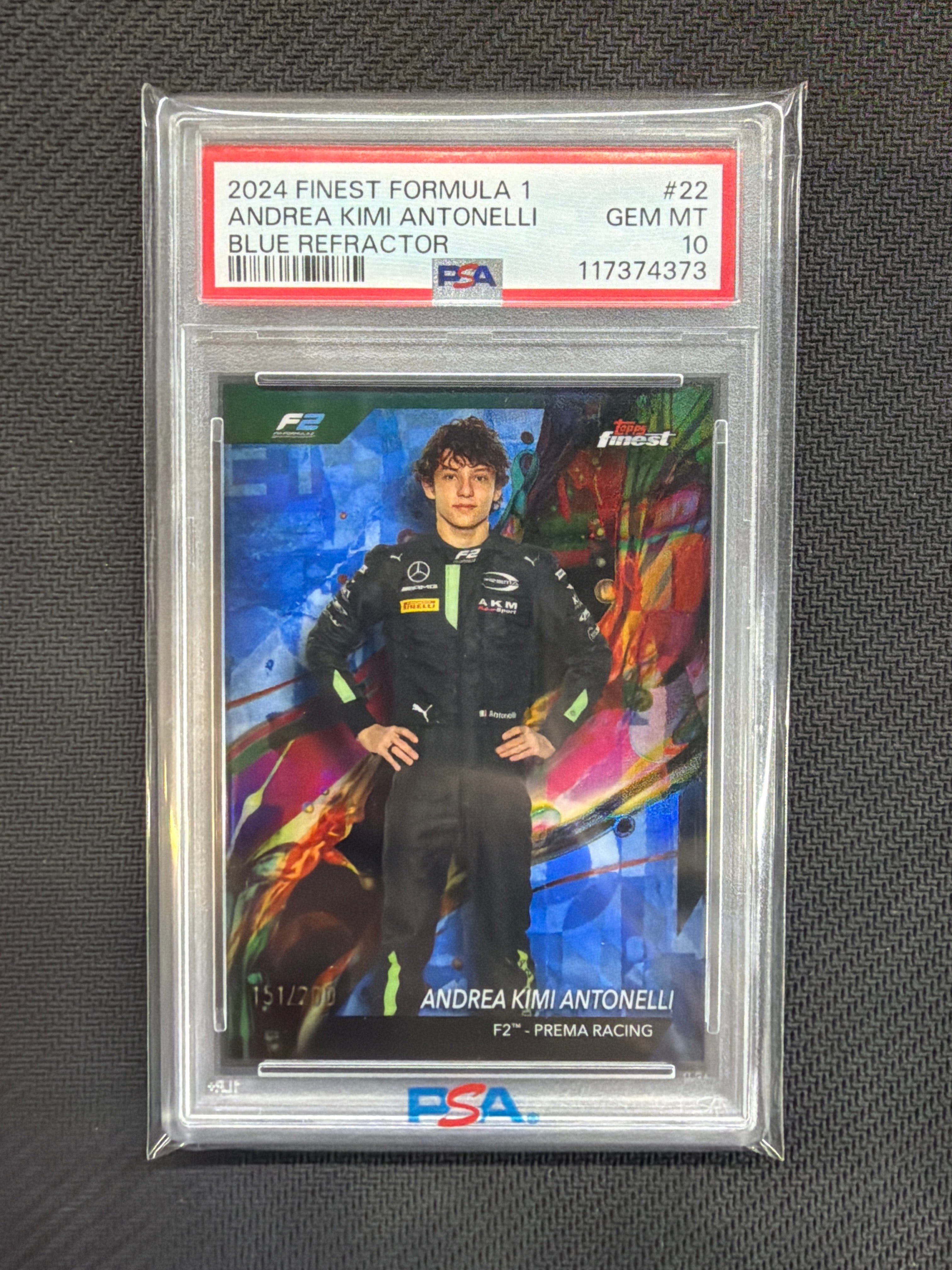 2024 Topps Finest Formula 1 Andrea Kimi Antonelli Blue Refractor /200 PSA 10