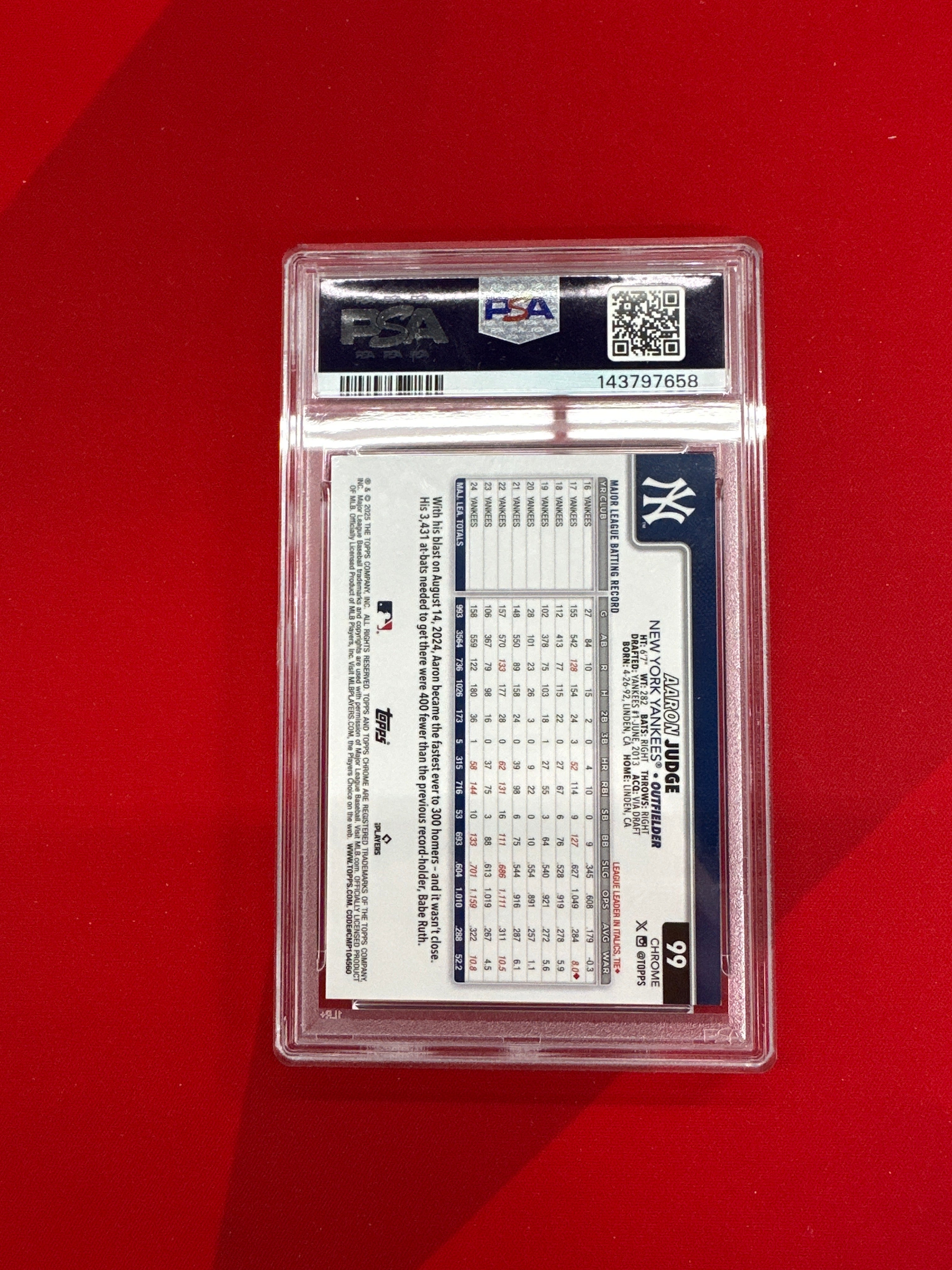 2025 Topps Chrome Aaron Judge Variation Green Speckle /99 PSA 9 Yankees