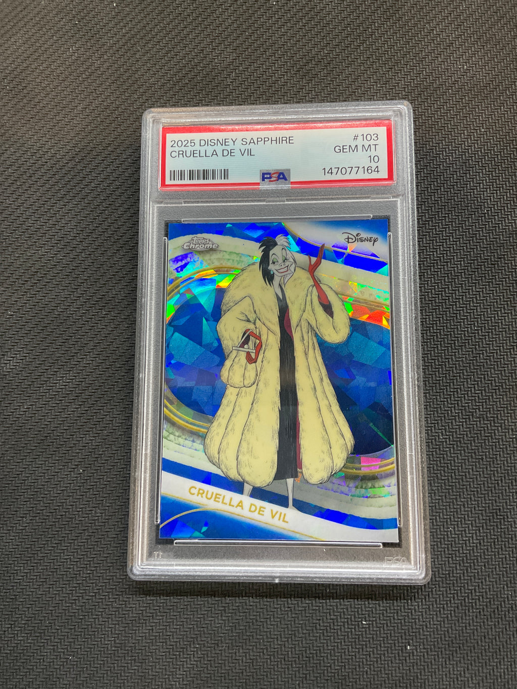 2025 Topps Chrome Disney Sapphire Cruella De Vil PSA 10 164