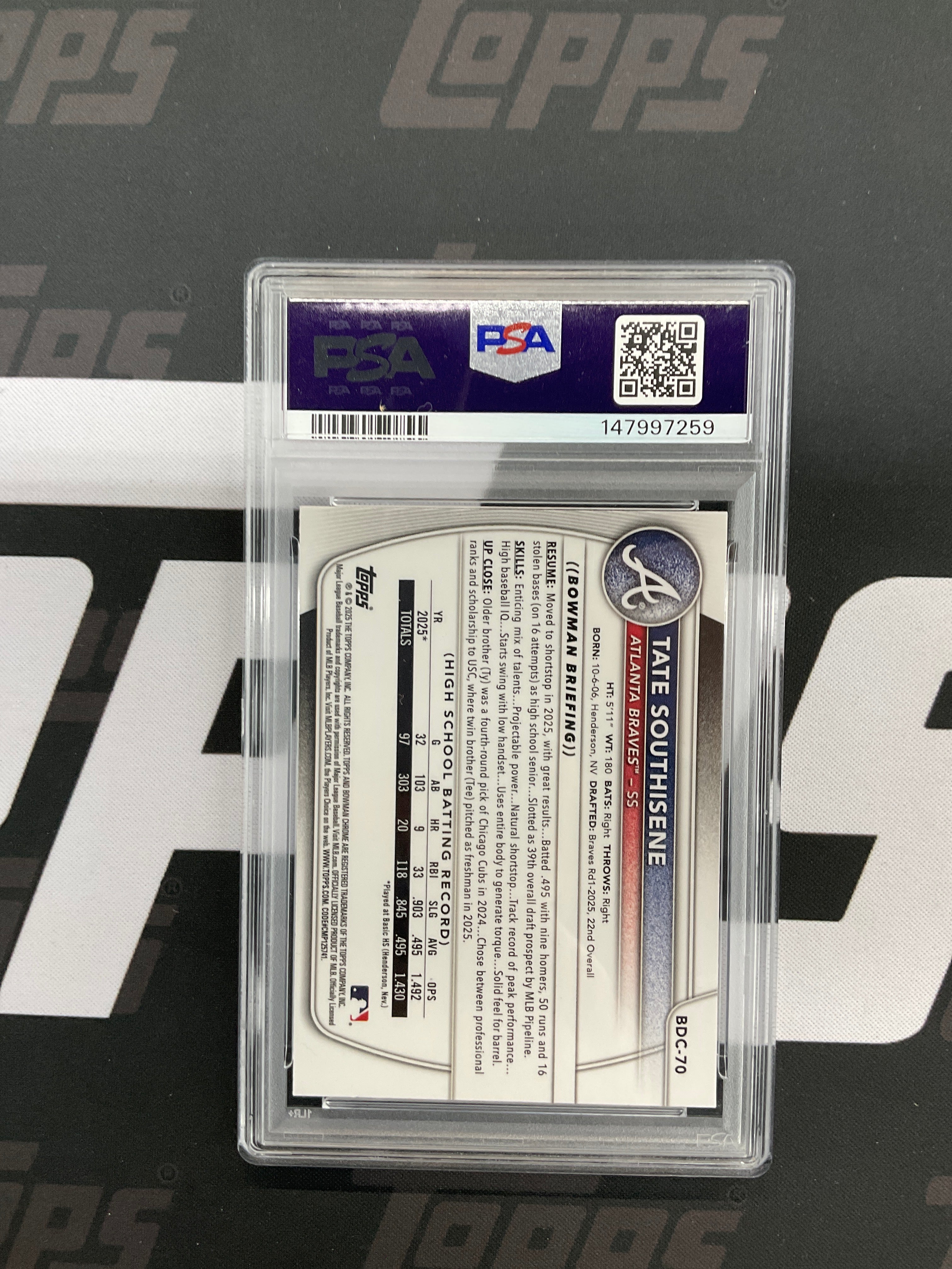 2025 Bowman Draft Tate Southisene Etched In Glass PSA 9 Braves