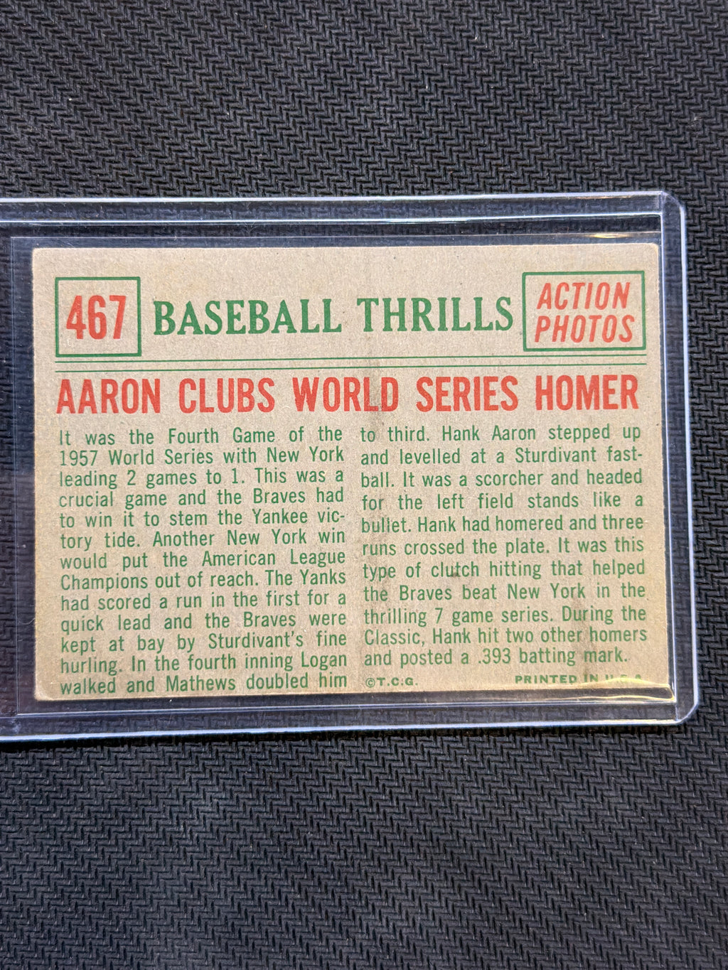 1959 Topps Hank Aaron Clubs World Series Homer #467 Braves