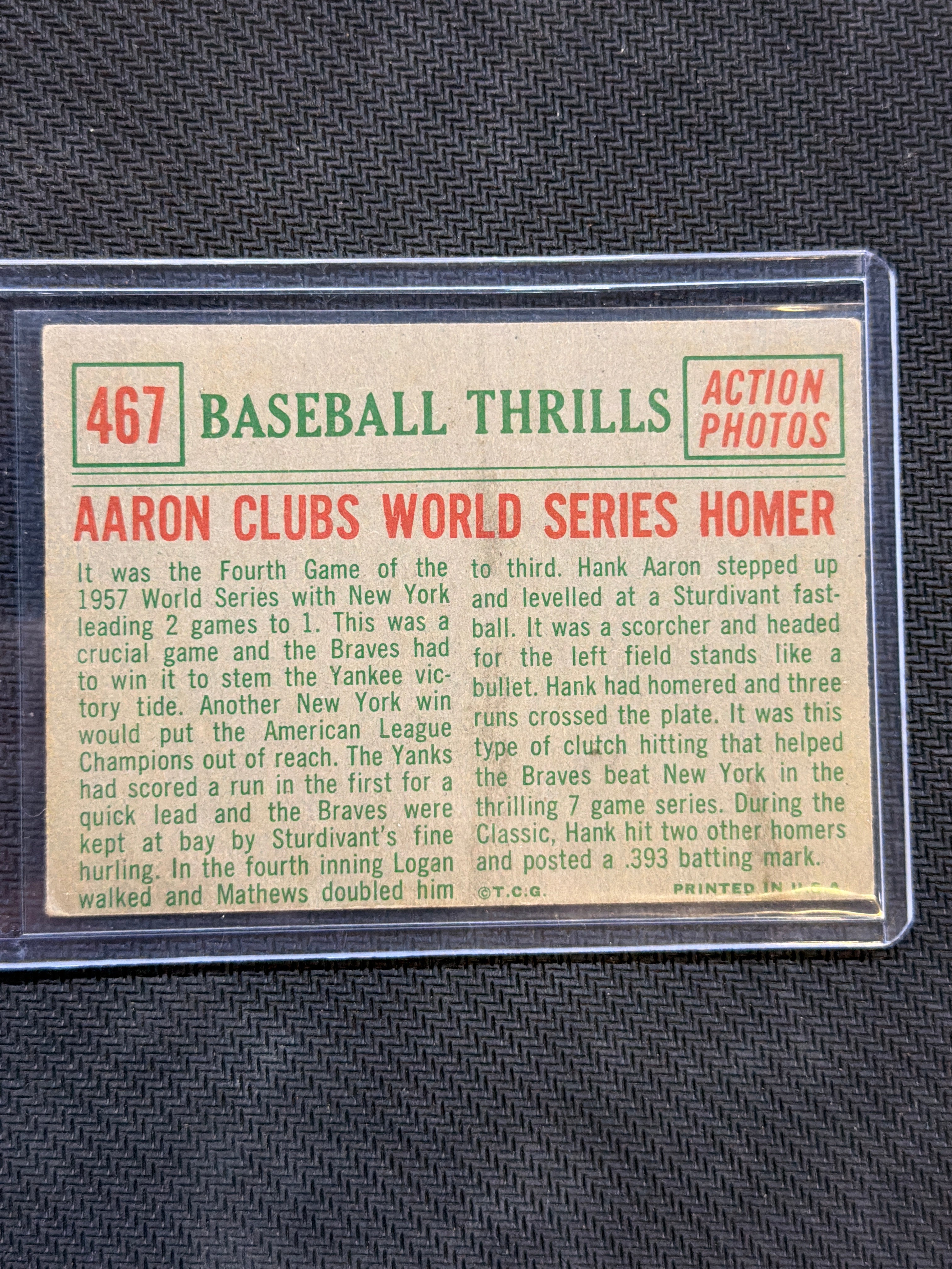 1959 Topps Hank Aaron Clubs World Series Homer #467 Braves