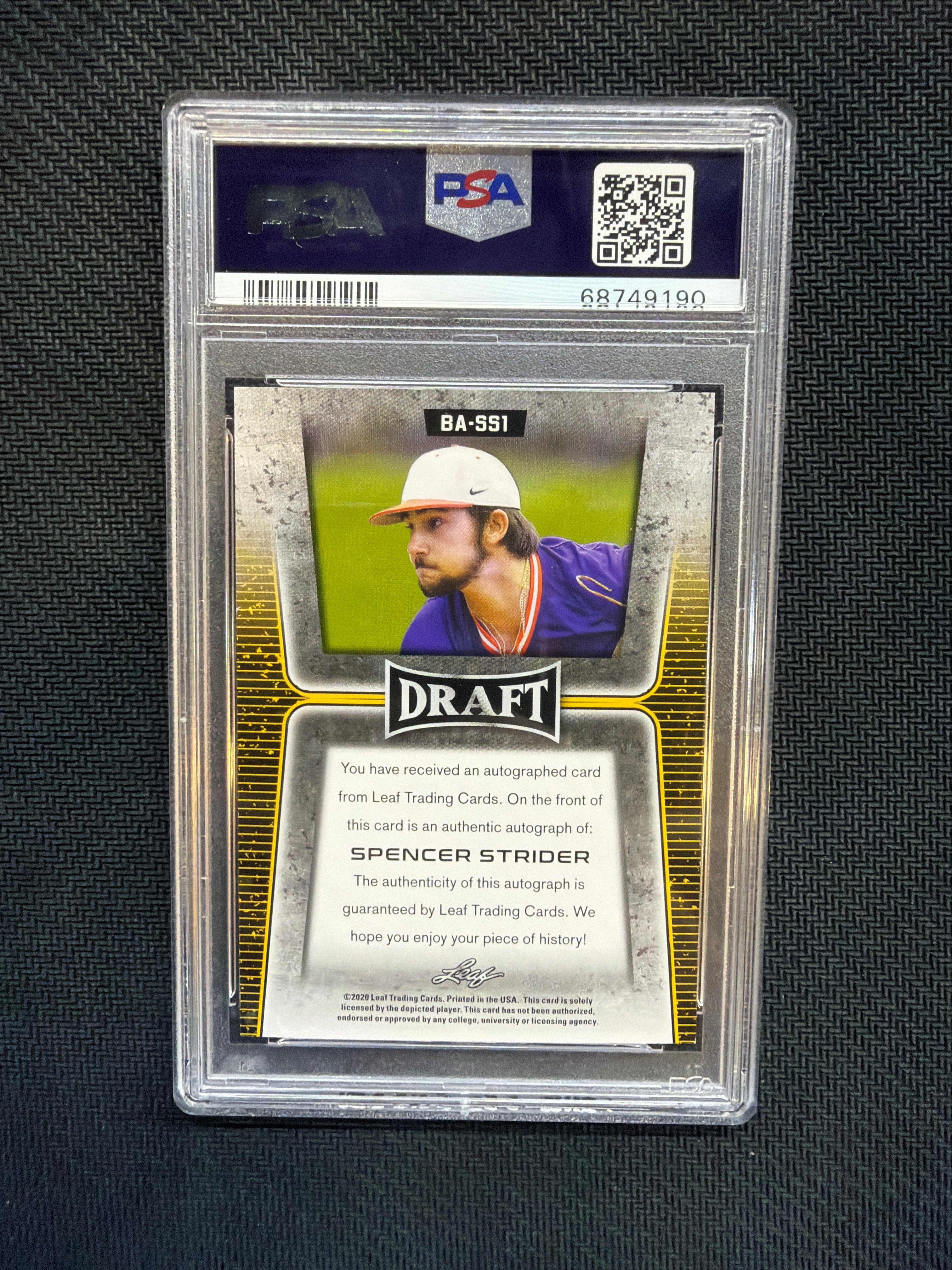 2020 Leaf Draft Spencer Strider Auto PSA 10 Braves