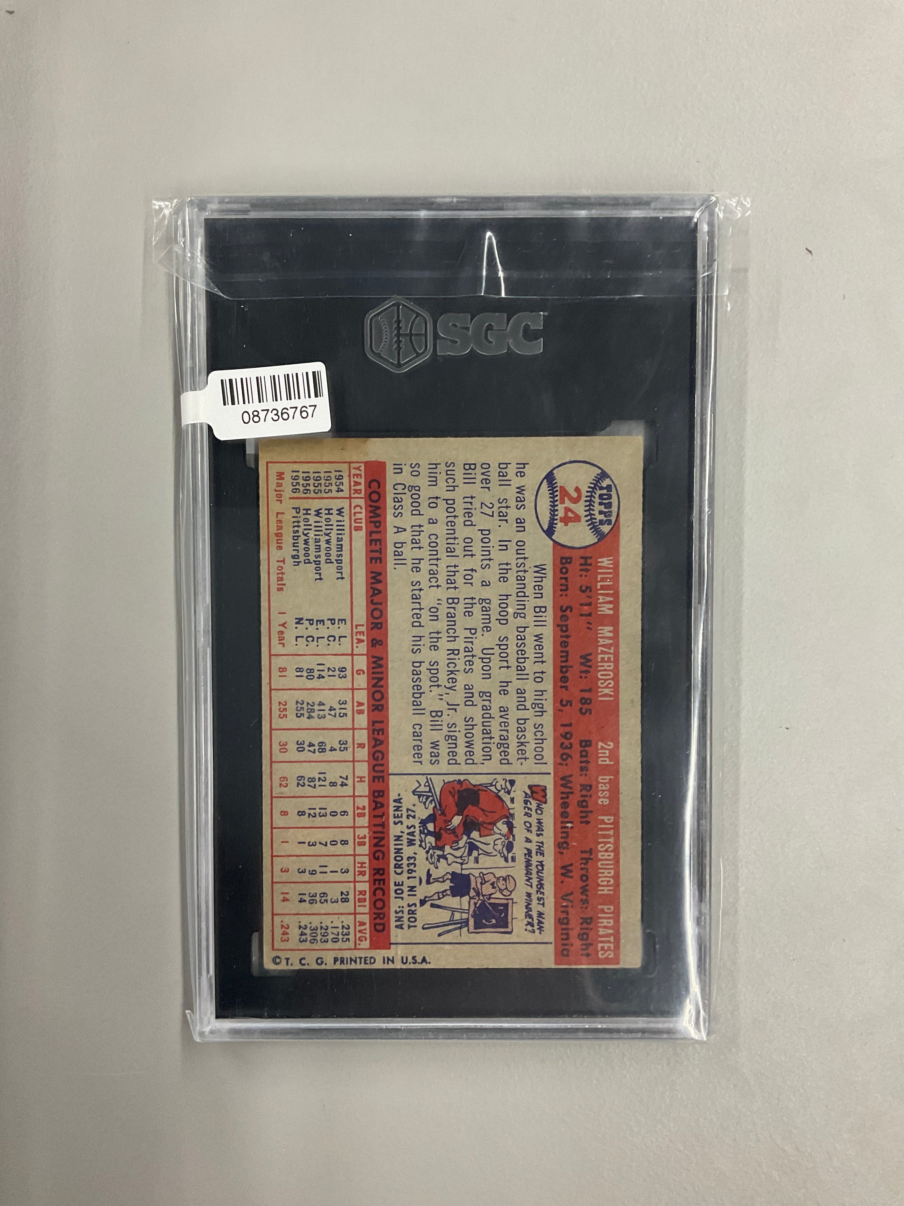1957 Topps #24 Bill Mazeroski SGC 4 Pirates