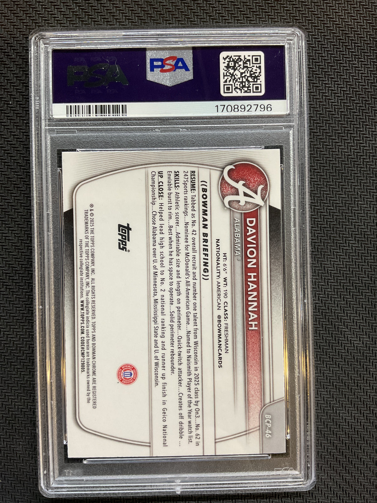 2025 Bowman U Chrome #BCP-46 Davion Hannah Reptillian PSA 9
