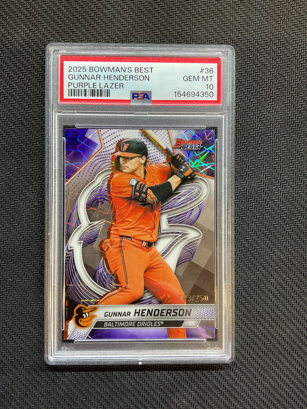 2025 Bowman's Best Gunnar Henderson Purple Lazer /250 PSA 10 350