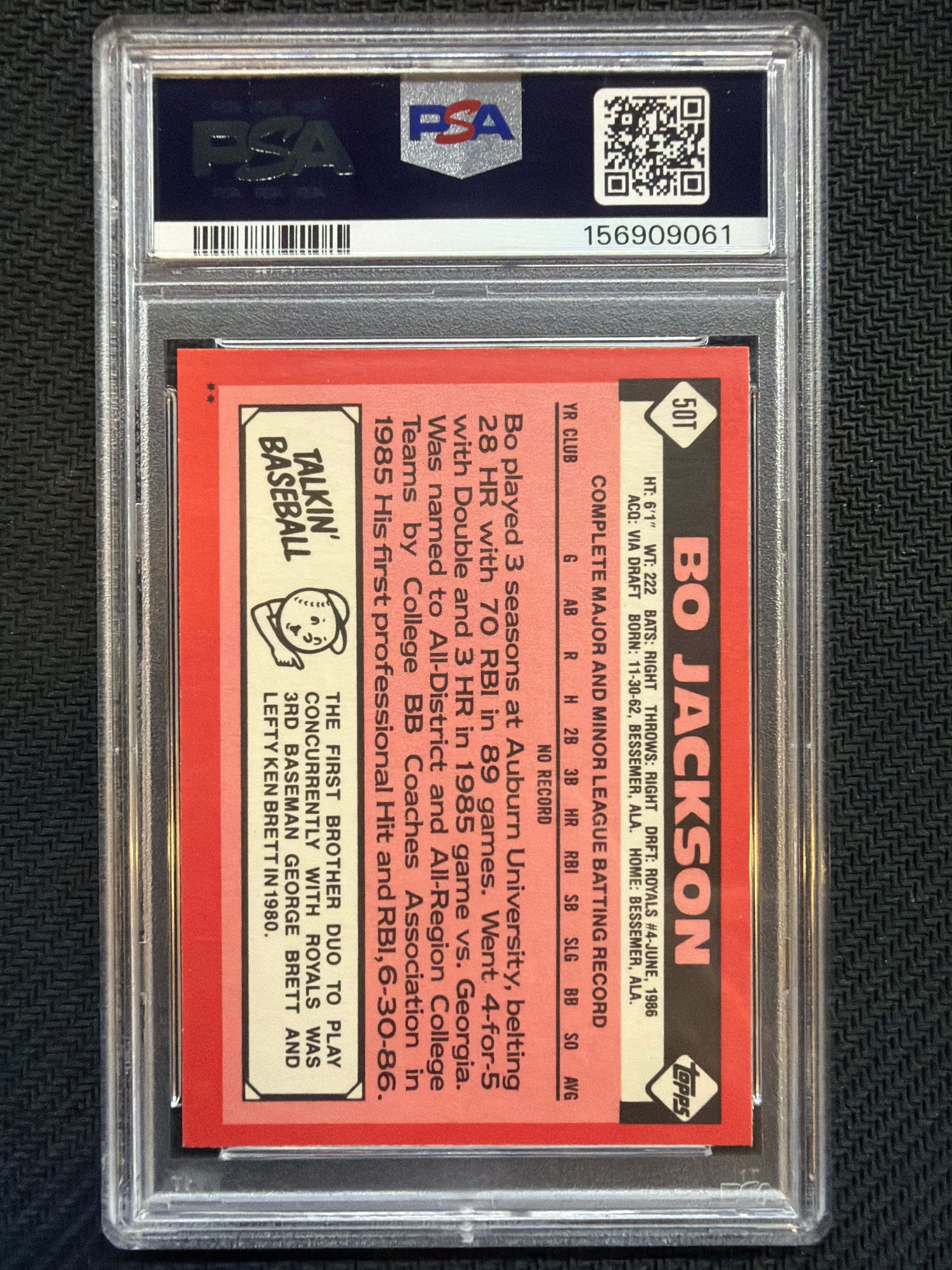 1986 Topps Traded Bo Jackson #50T PSA 7 Royals 061