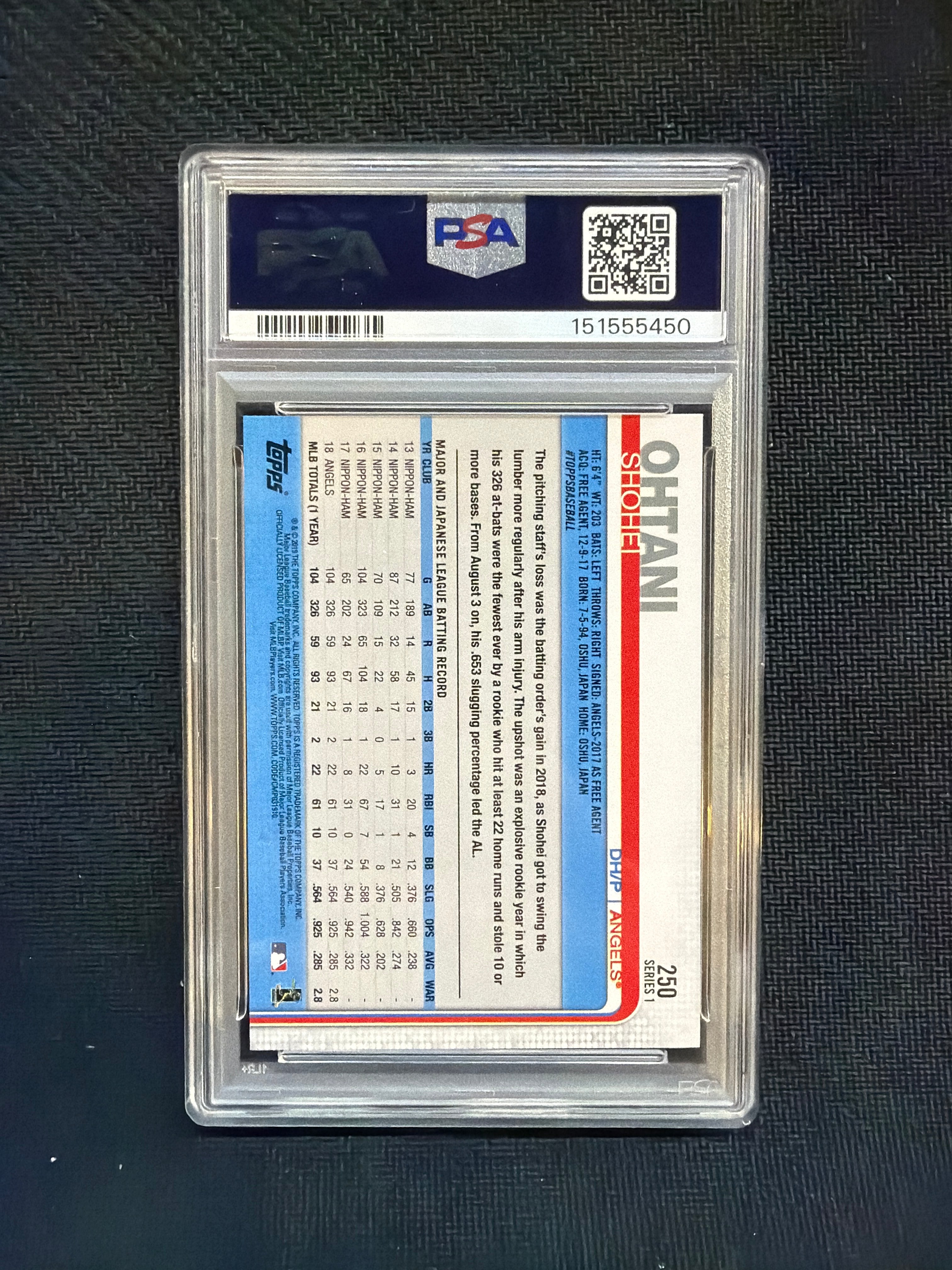 2019 Topps Shohei Ohtani #250 PSA 9 Gold Cup 450