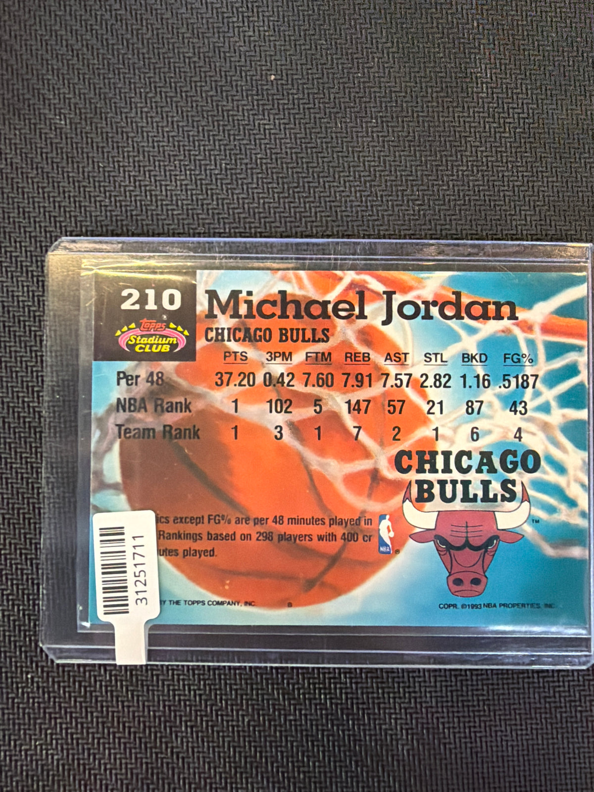 1992 Topps Stadium Club Michael Jordan Members Only Gold Stamp #210 Bulls