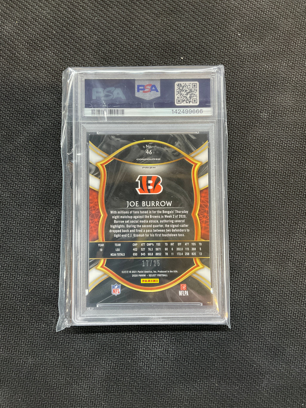 2020 Panini Select Joe Burrow Rookie Blue Disco /25 PSA 10