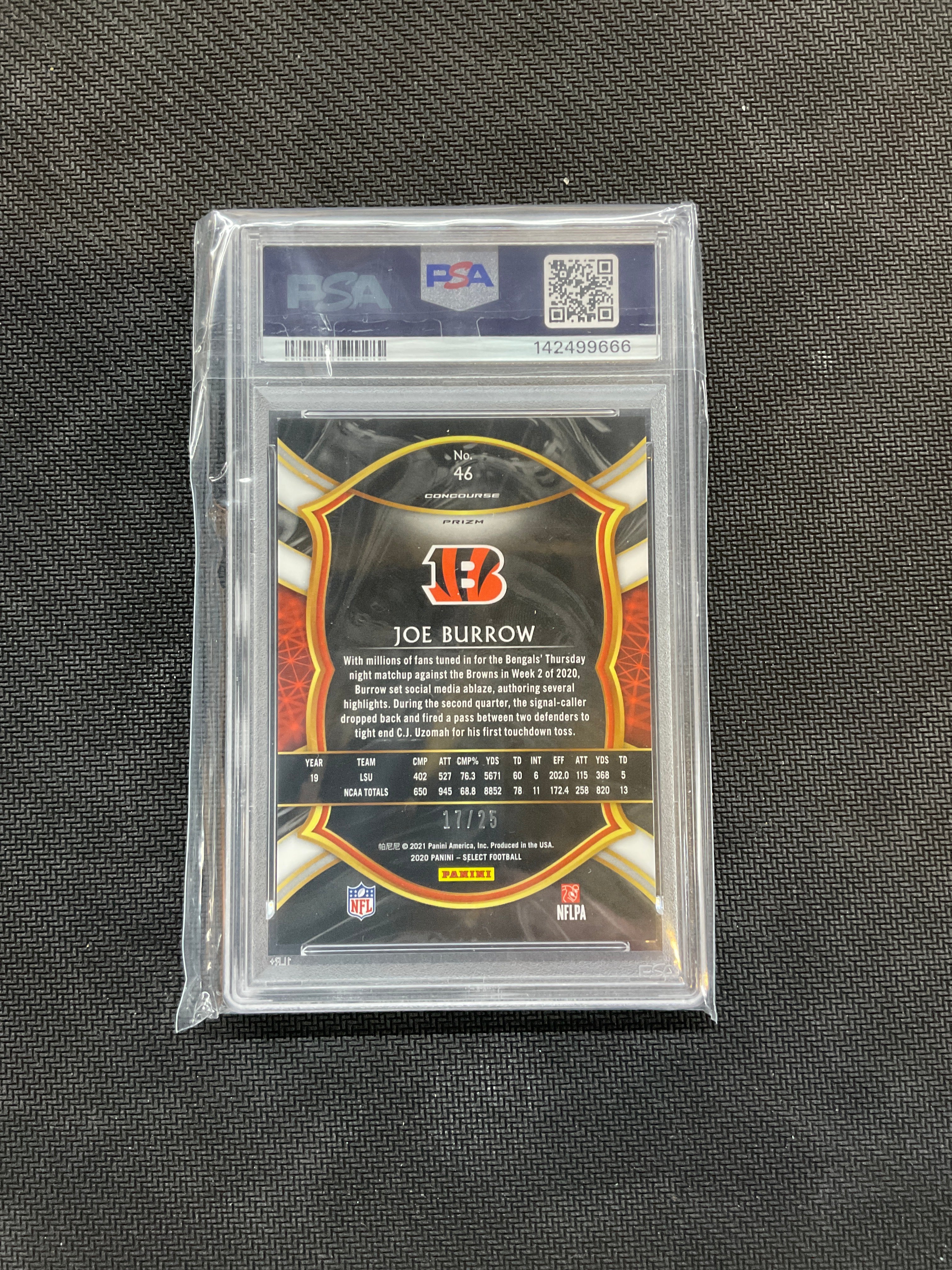 2020 Panini Select Joe Burrow Rookie Blue Disco /25 PSA 10