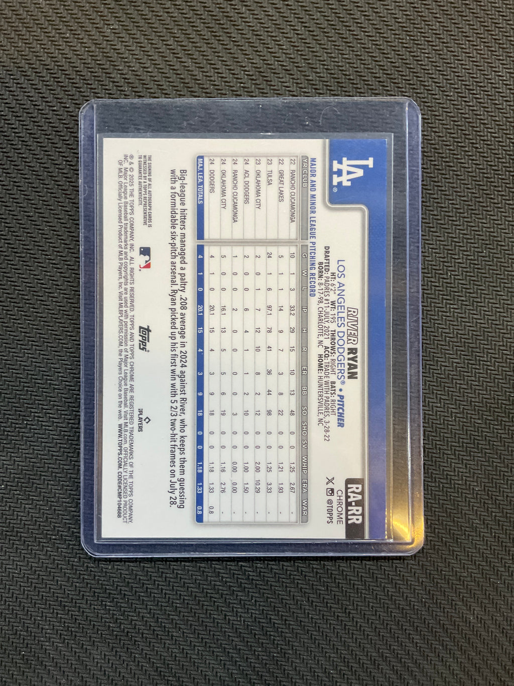 2025 Topps Chrome Logofractor River Ryan Auto Gold /50 Dodgers