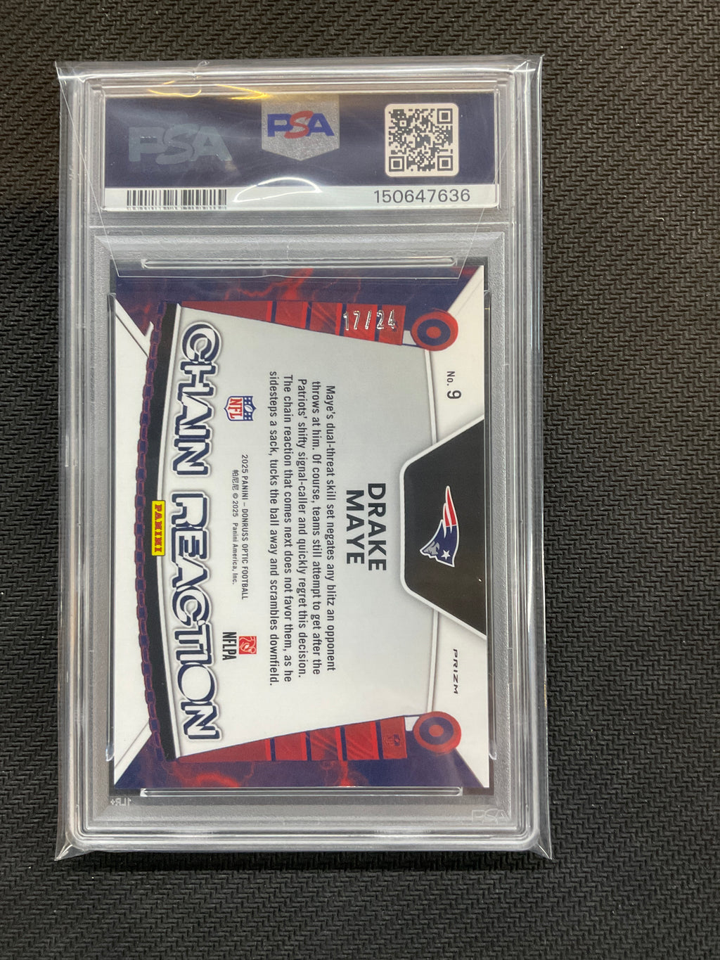 2025 Donruss Optic Drake Maye Chain Reaction Dragon /24 PSA 10