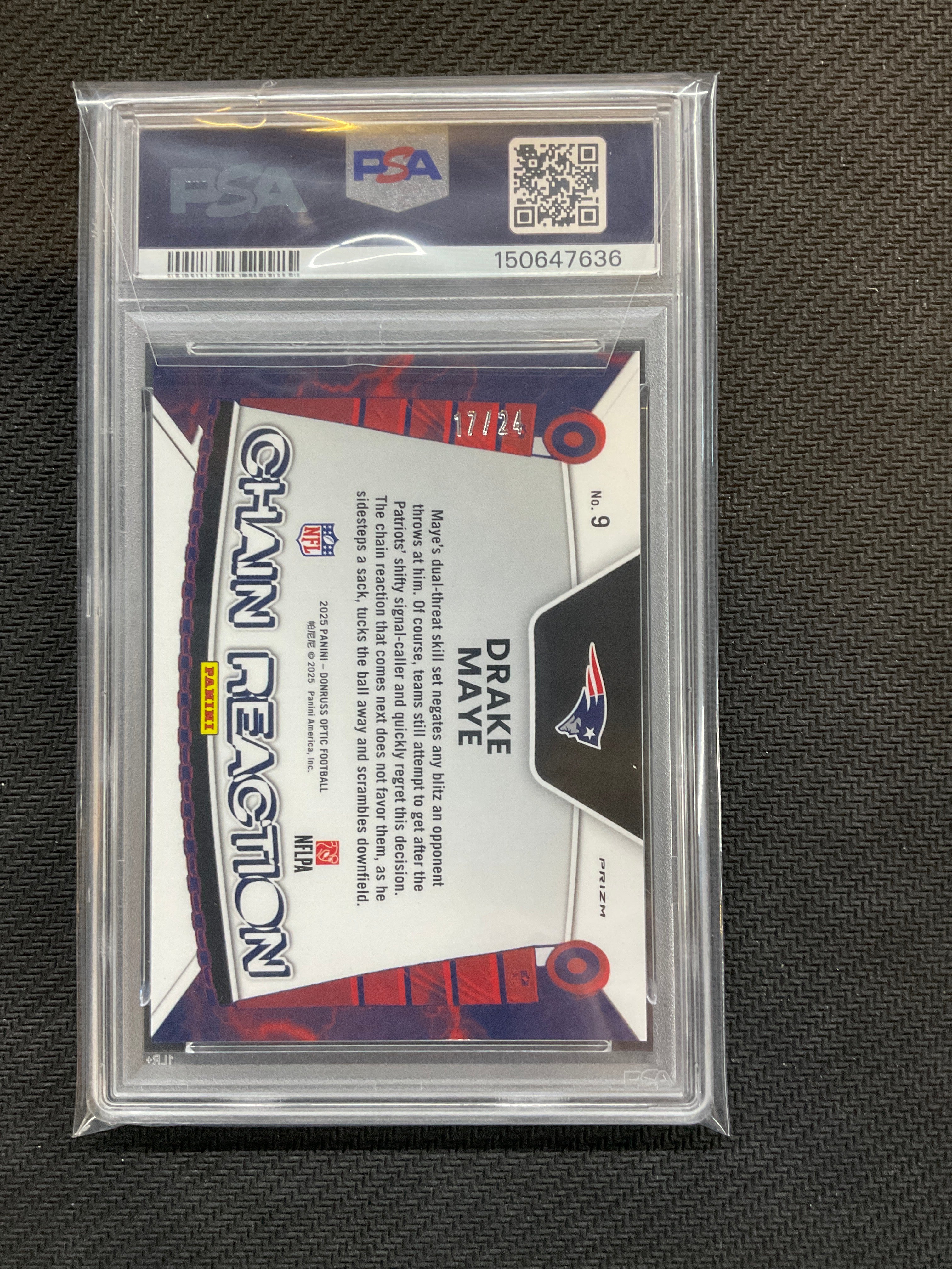 2025 Donruss Optic Drake Maye Chain Reaction Dragon /24 PSA 10