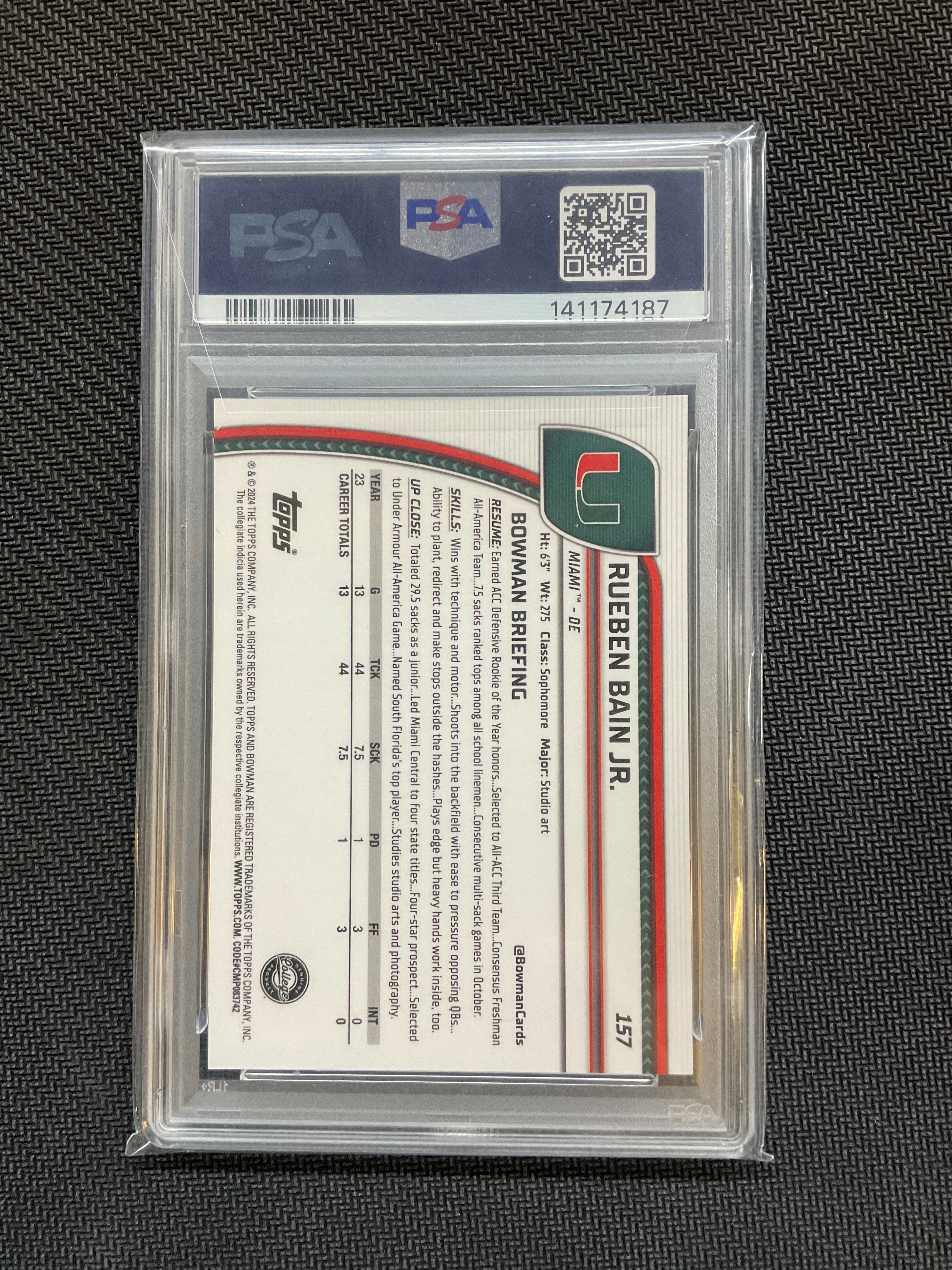 2024 Bowman U Sapphire Rueben Bain Jr.  Gold /50 PSA 10 Miami