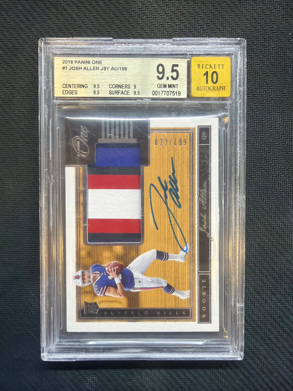 2018 Panini One #1 Josh Allen Patch Auto /199 BGS 9.5 10 Auto Rookie