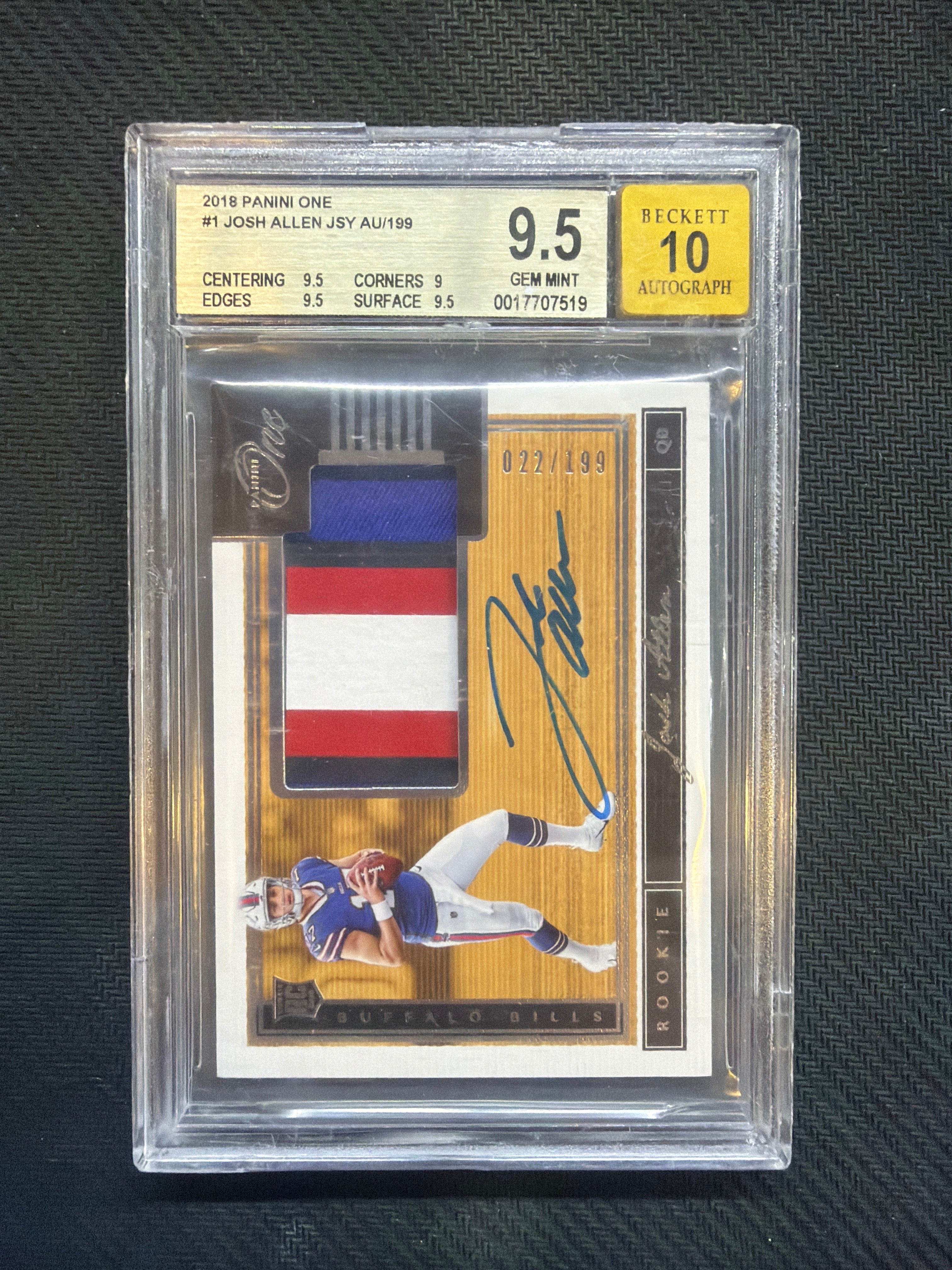 2018 Panini One #1 Josh Allen Patch Auto /199 BGS 9.5 10 Auto Rookie