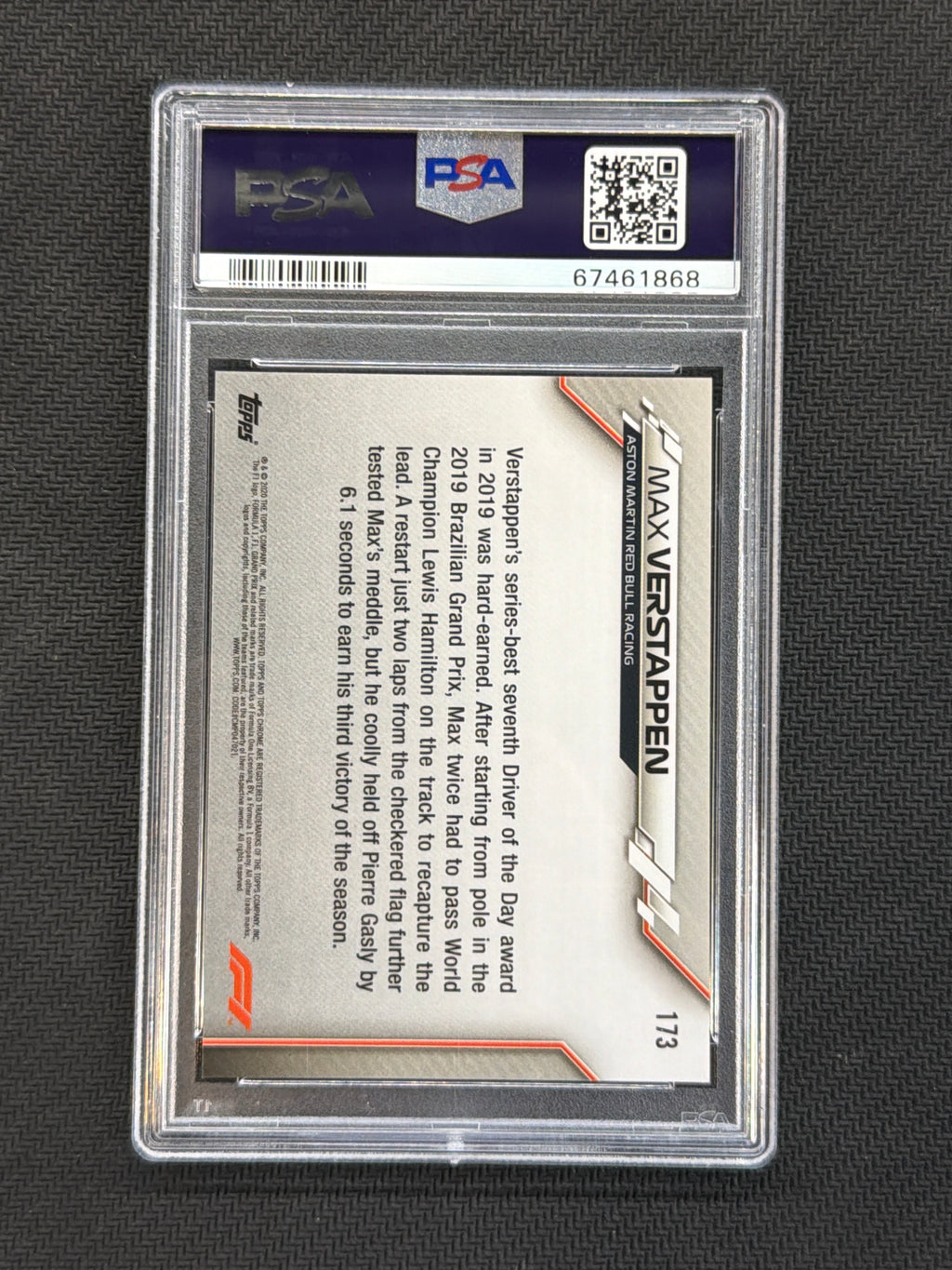 2020 Topps Chrome F1 Sapphire Max Verstappen #173 PSA 10 868