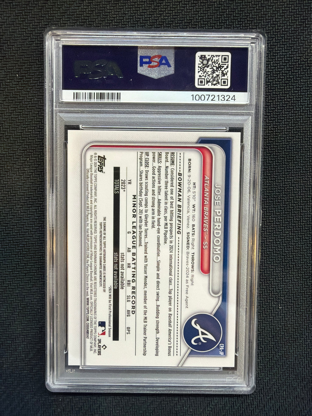 2024 Bowman Chrome Jose Perdomo 1st Auto Blue /150 PSA 9