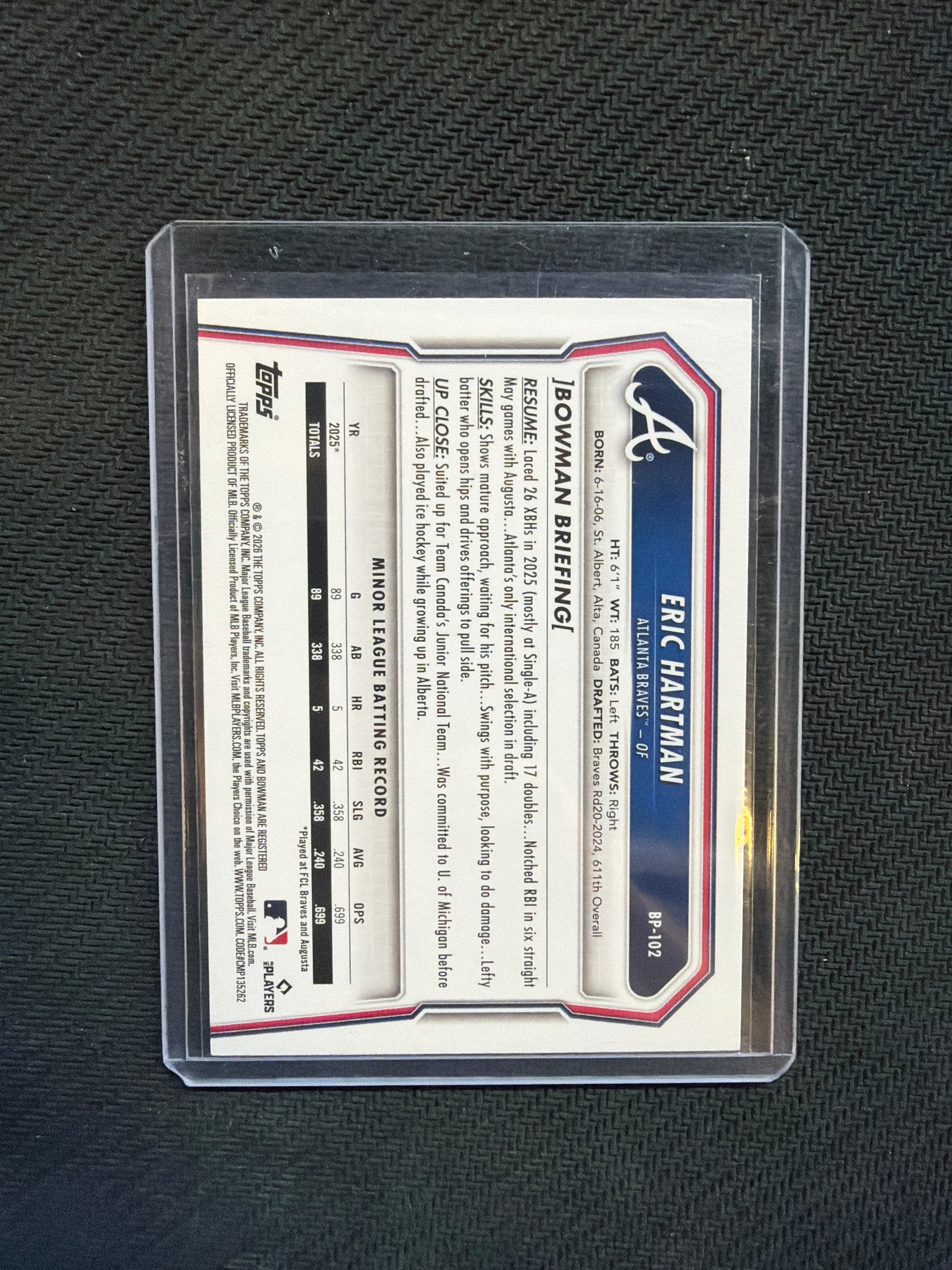 2026 Bowman Paper Blue /150 Eric Hartman Atlanta Braves