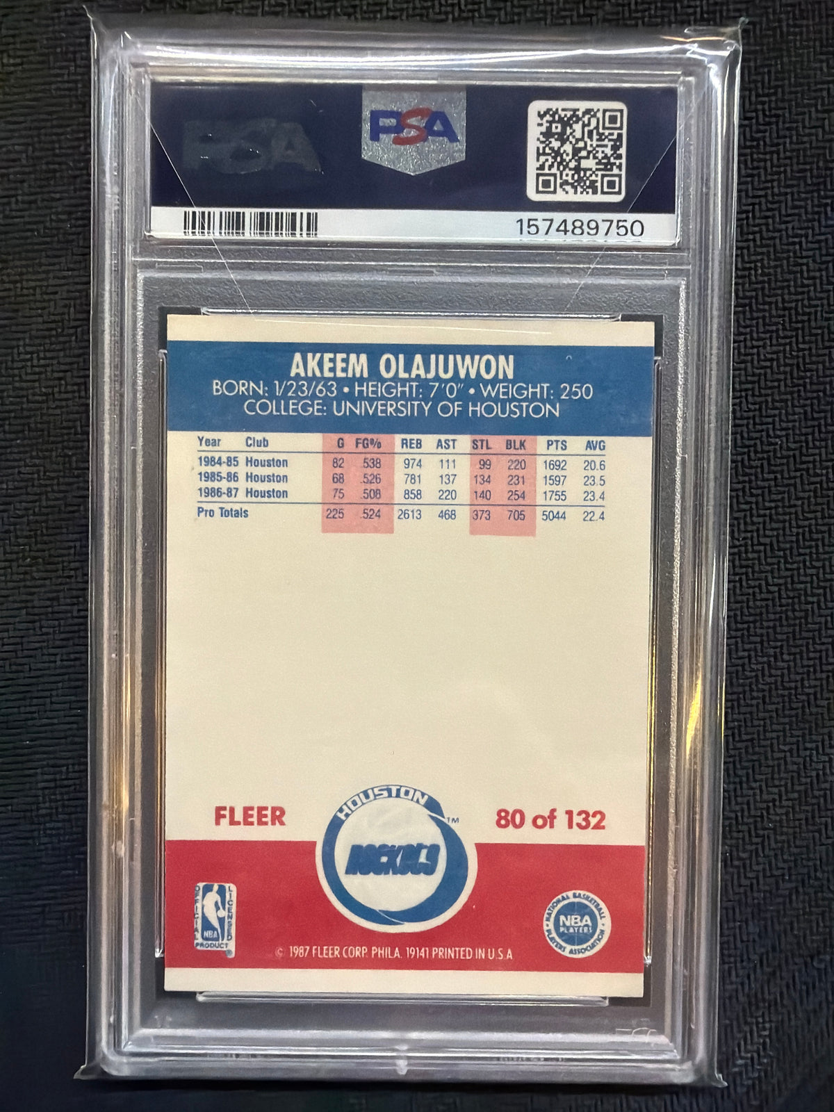 1987 Fleer Akeem Olajuwon #80 PSA 9 Rockets