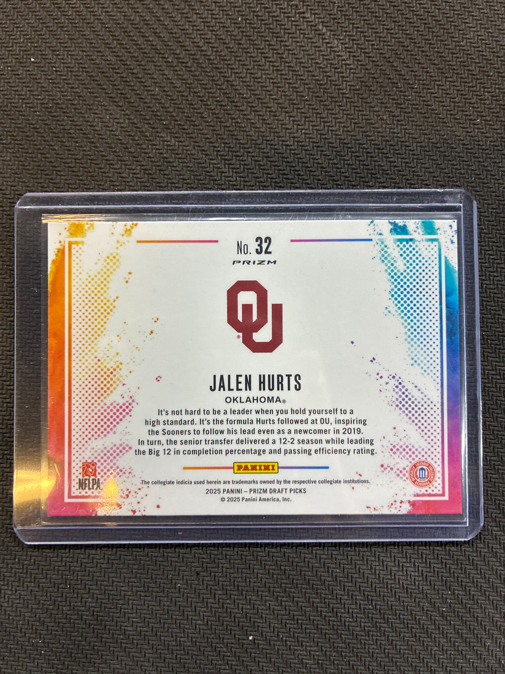 2025 Panini Prizm Draft Picks Jalen Hurts Black Color Blast Case Hit Oklahoma