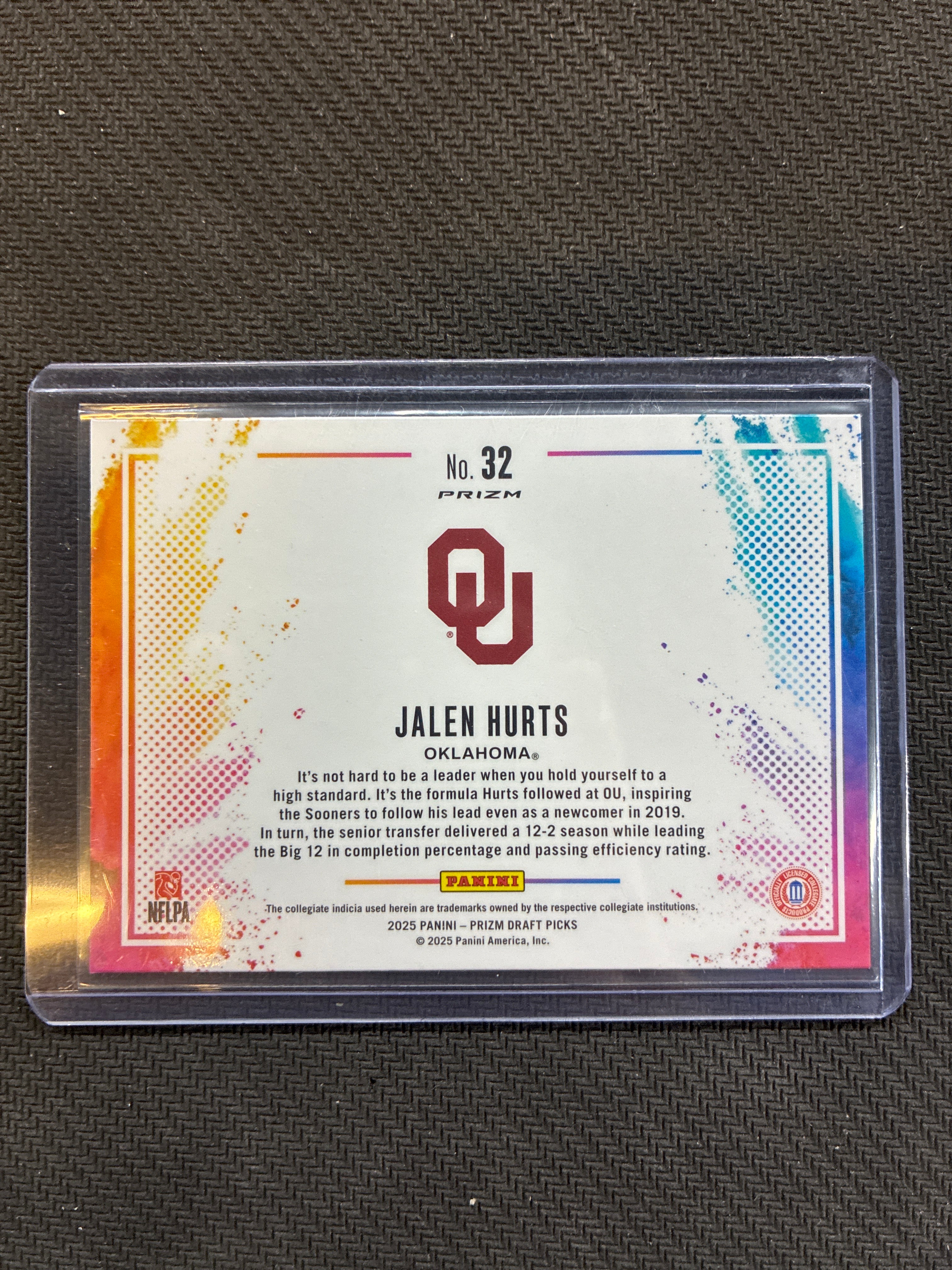 2025 Panini Prizm Draft Picks Jalen Hurts Black Color Blast Case Hit Oklahoma