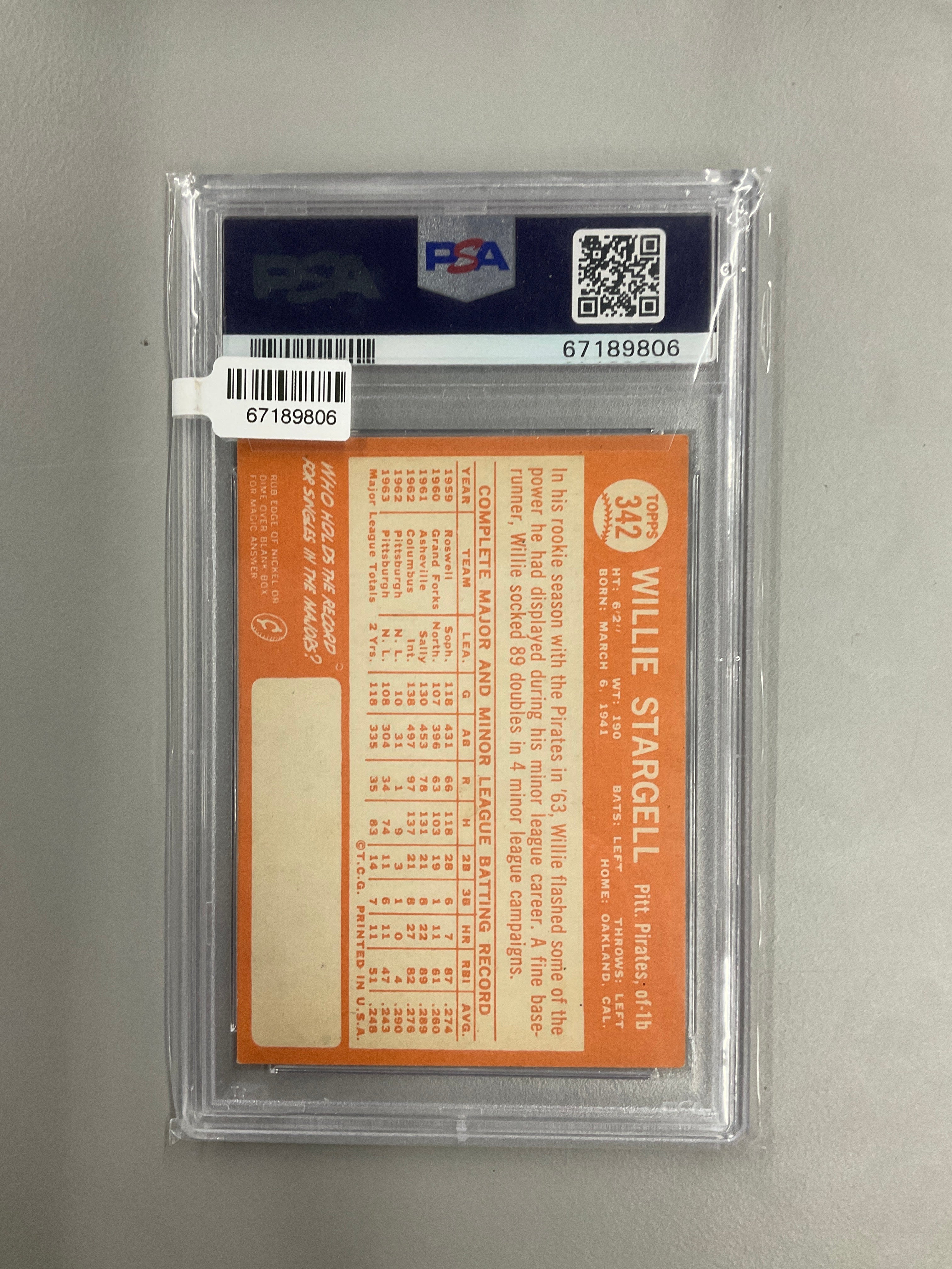 1964 Topps Willie Stargell #342 PSA 4 Pirates