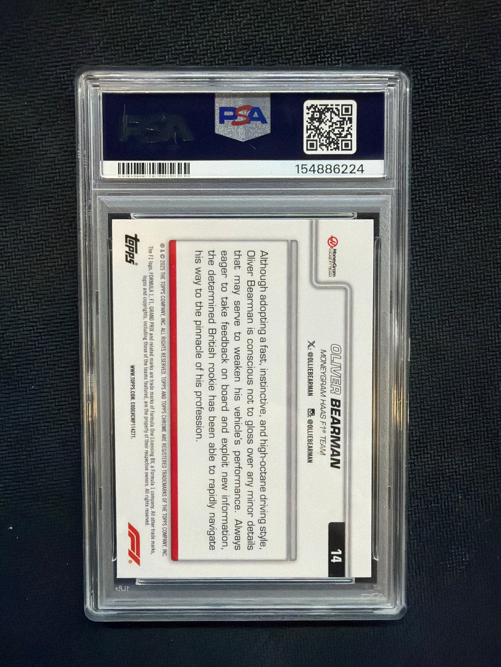 2025 Topps Chrome F1 Oliver Bearman Checker Flag PSA 9