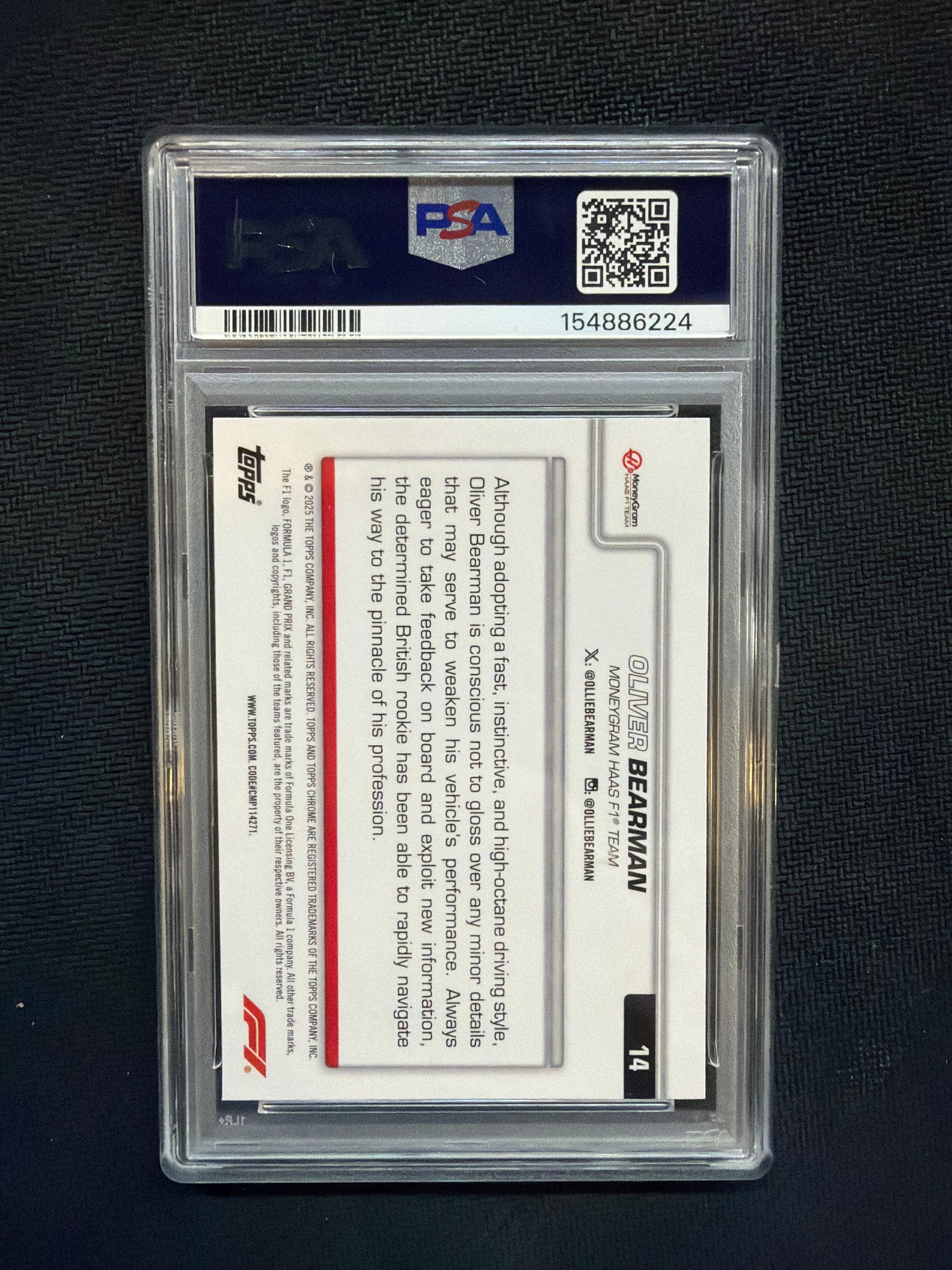 2025 Topps Chrome F1 Oliver Bearman Checker Flag PSA 9