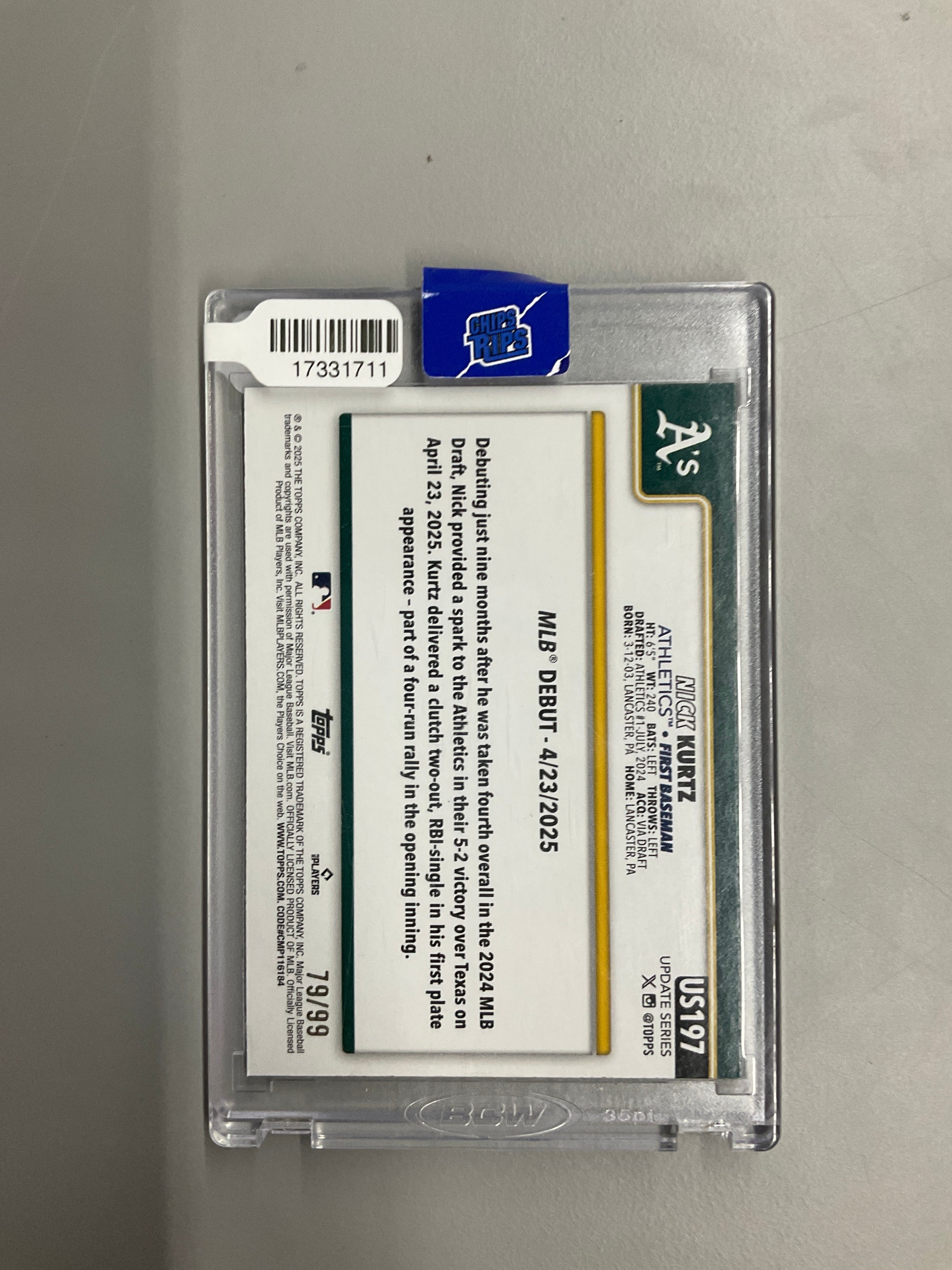 2025 Topps Update Nick Kurtz US197 Green /99 Debut