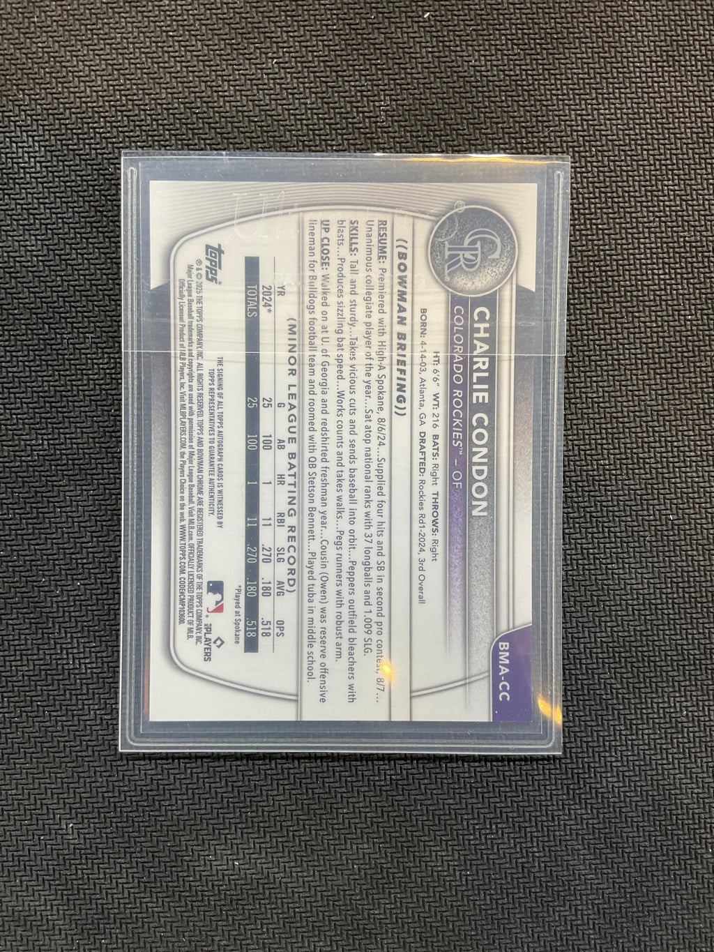 2025 Bowman Chrome Mega Box Charlie Condon Mojo Refractor Auto Rockies