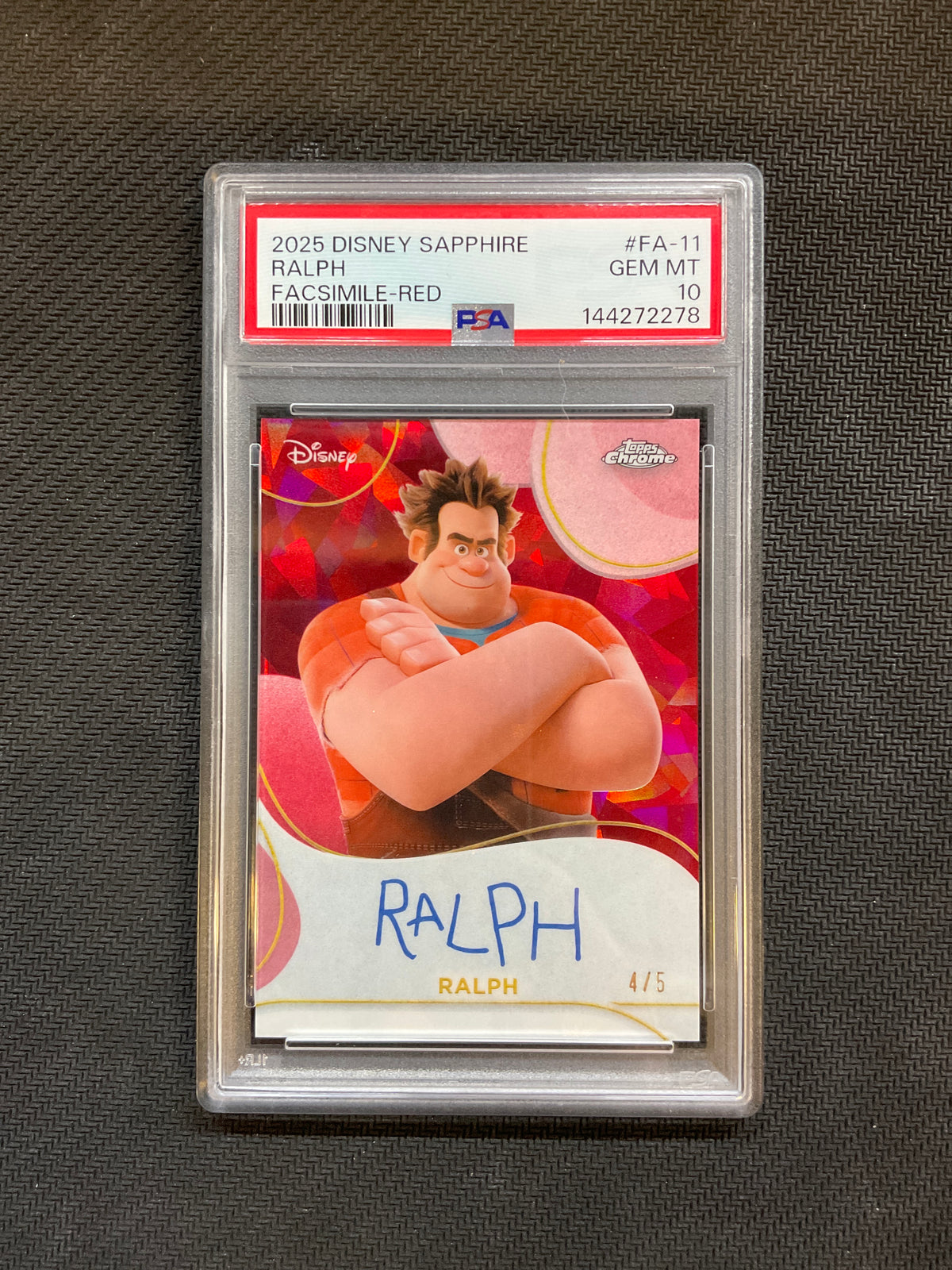 2025 Topps Chrome Disney Sapphire Reck it Ralph Facesmile Auto Red /5 PSA 10
