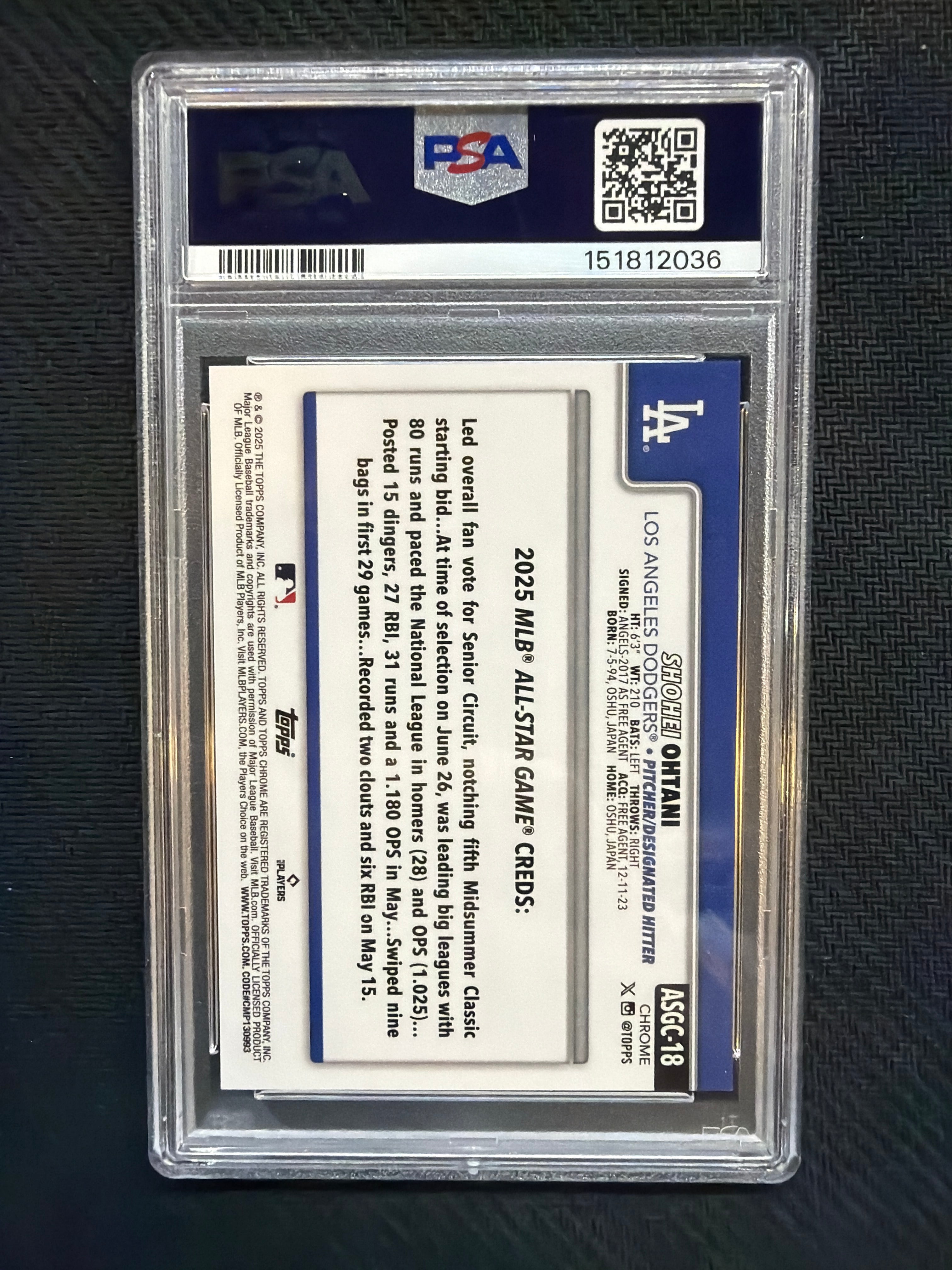 2025 Topps Chrome Update Shohei Ohtani '25 All Star Game Variation Orange Refractor /25 PSA 9