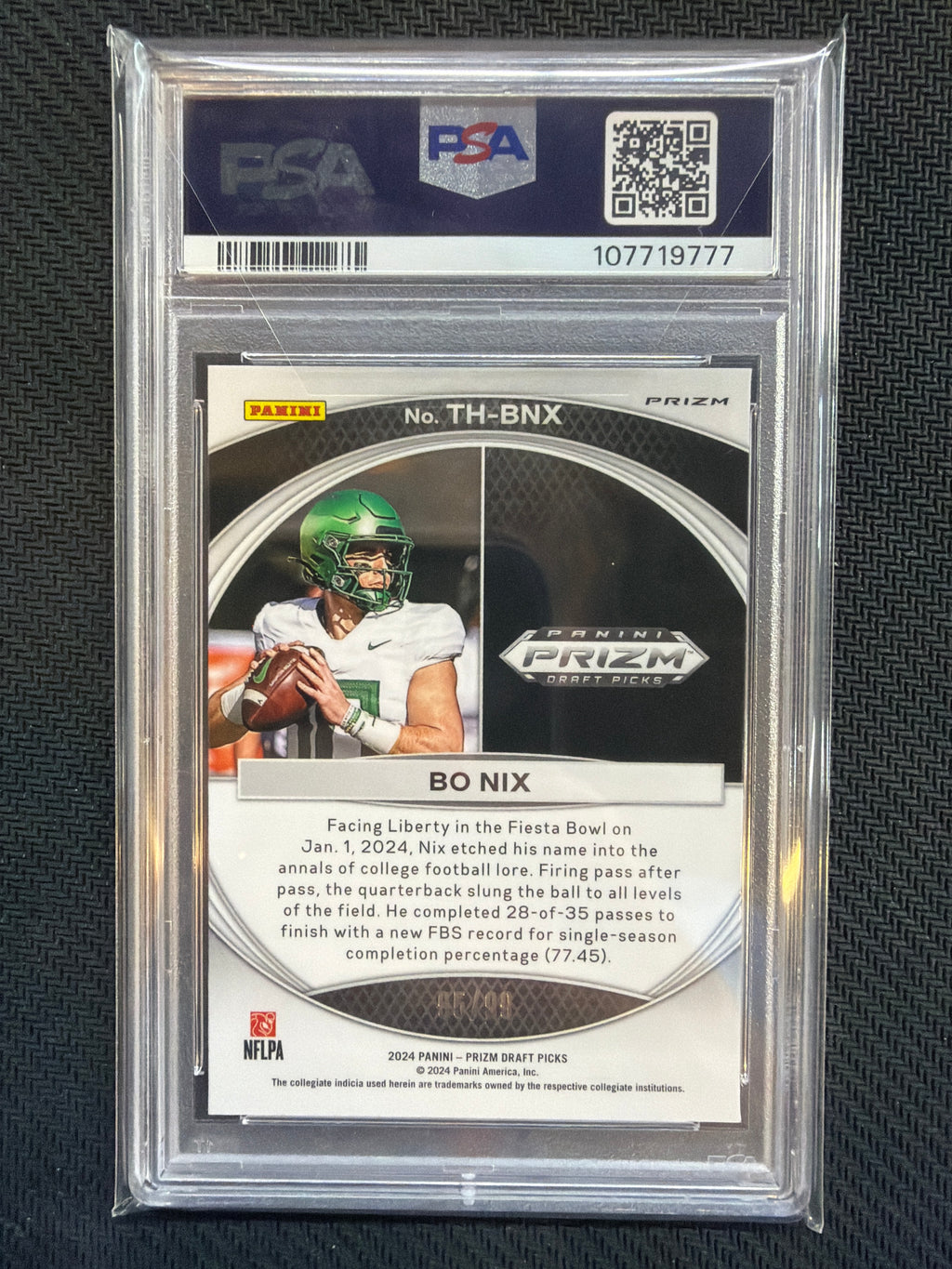 2024 Prizm Draft Picks Bo Nix Trophy Hunting Blue Ice /99 PSA 10 Oregon