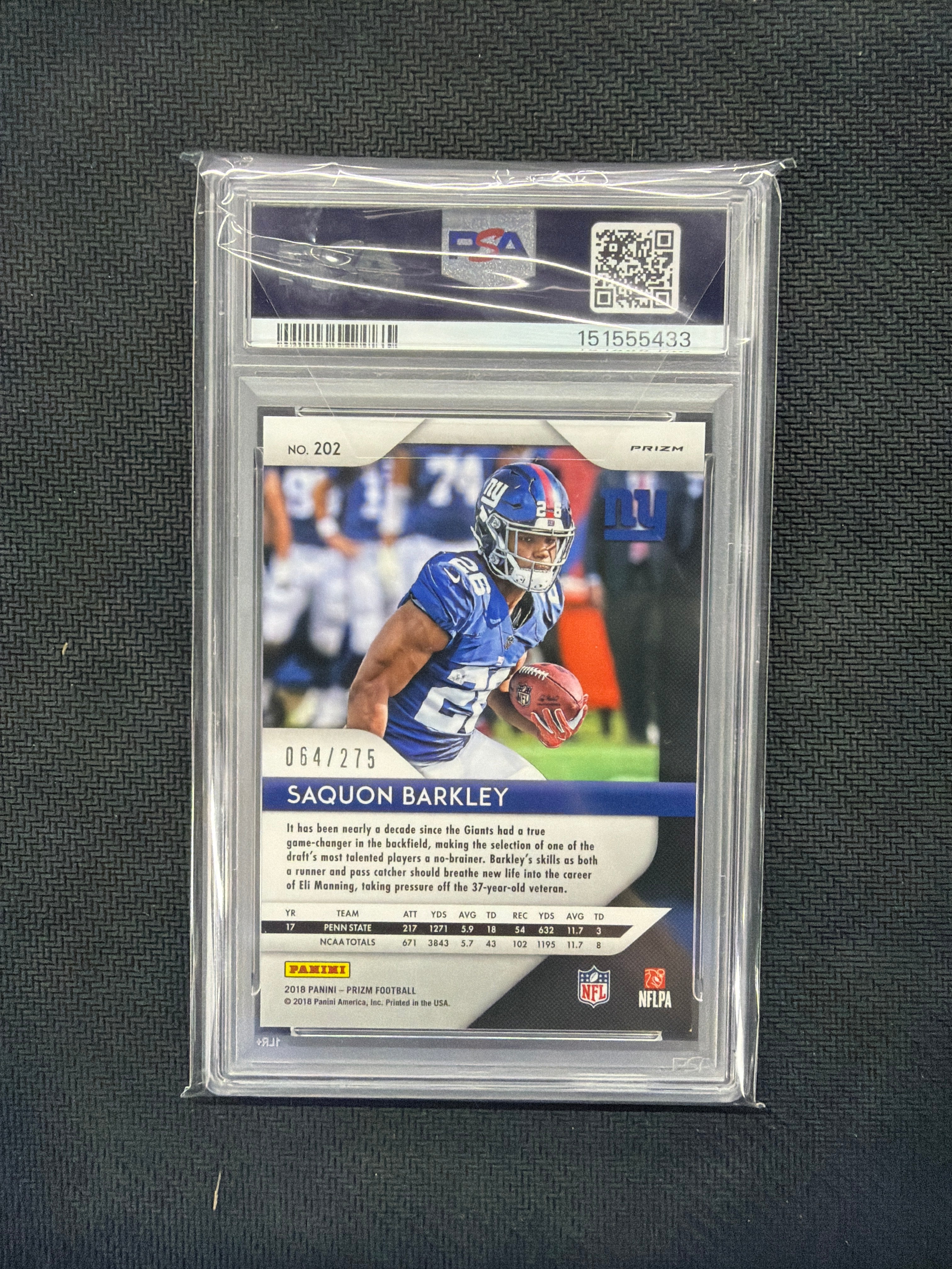 2018 Panini Prizm Saquon Barkley Hyper Prizm /275 Rookie PSA 8.5
