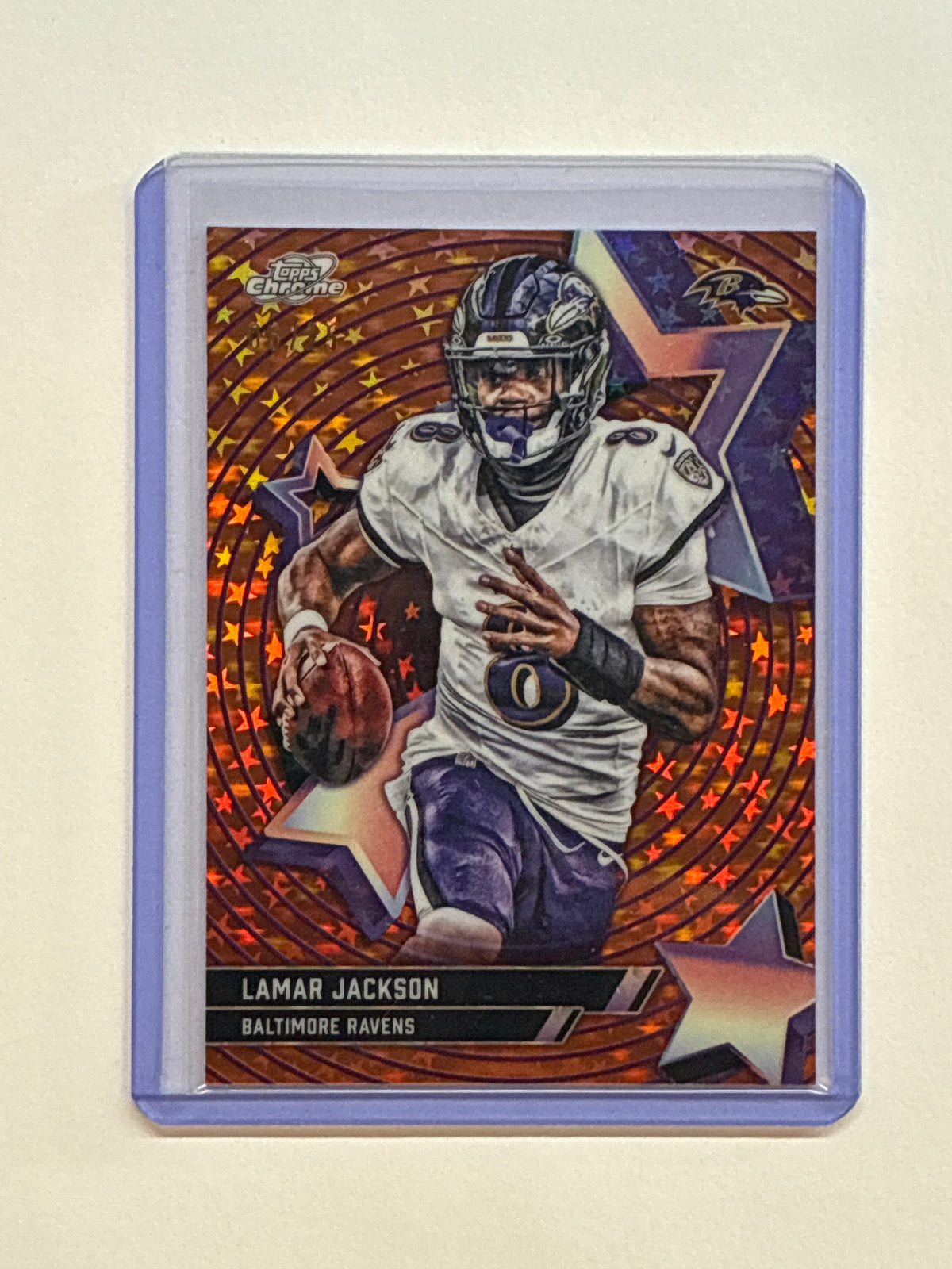 2025 Topps Chrome Cosmic NFL Lamar Jackson Orange Starfractor /25 Ravens