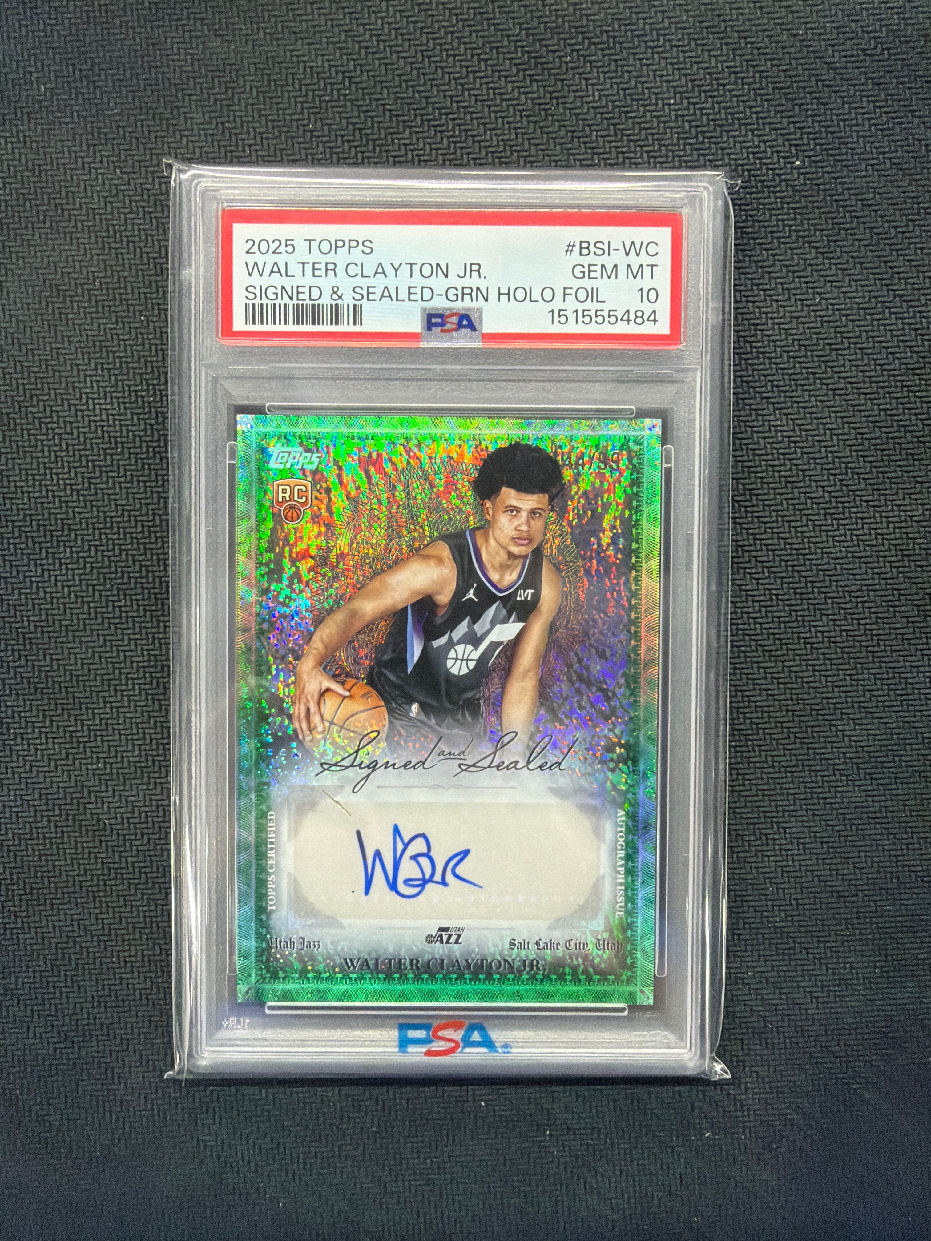 2025 Topps Walter Clayton Jr Signed & Sealed Green Holo Foil /99 PSA 10