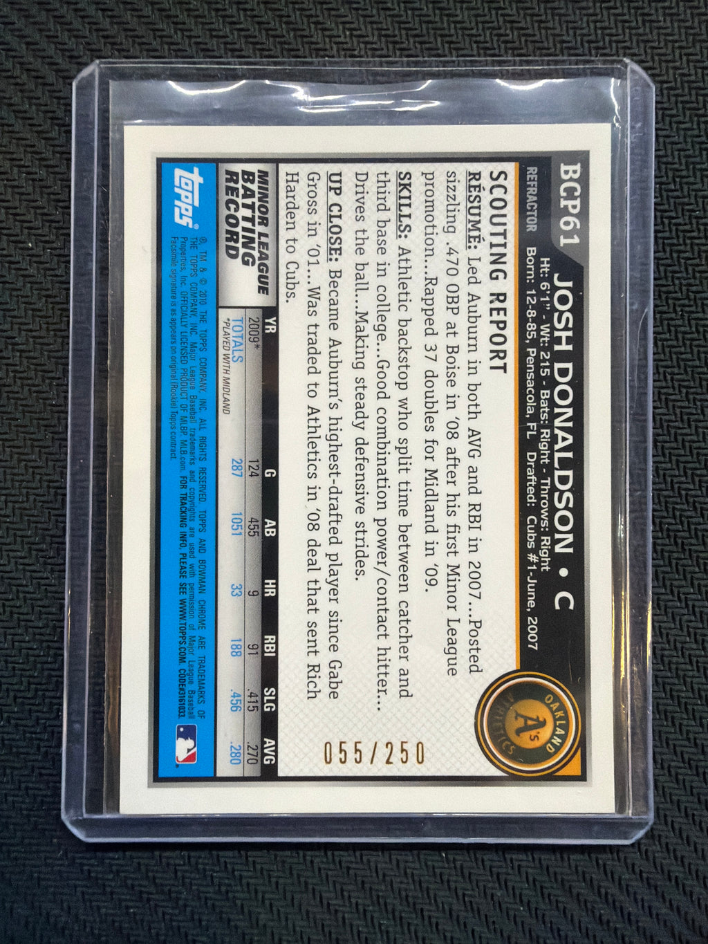 2010 Bowman Chrome Josh Donaldson Rookie 1st Blue /250 Auburn