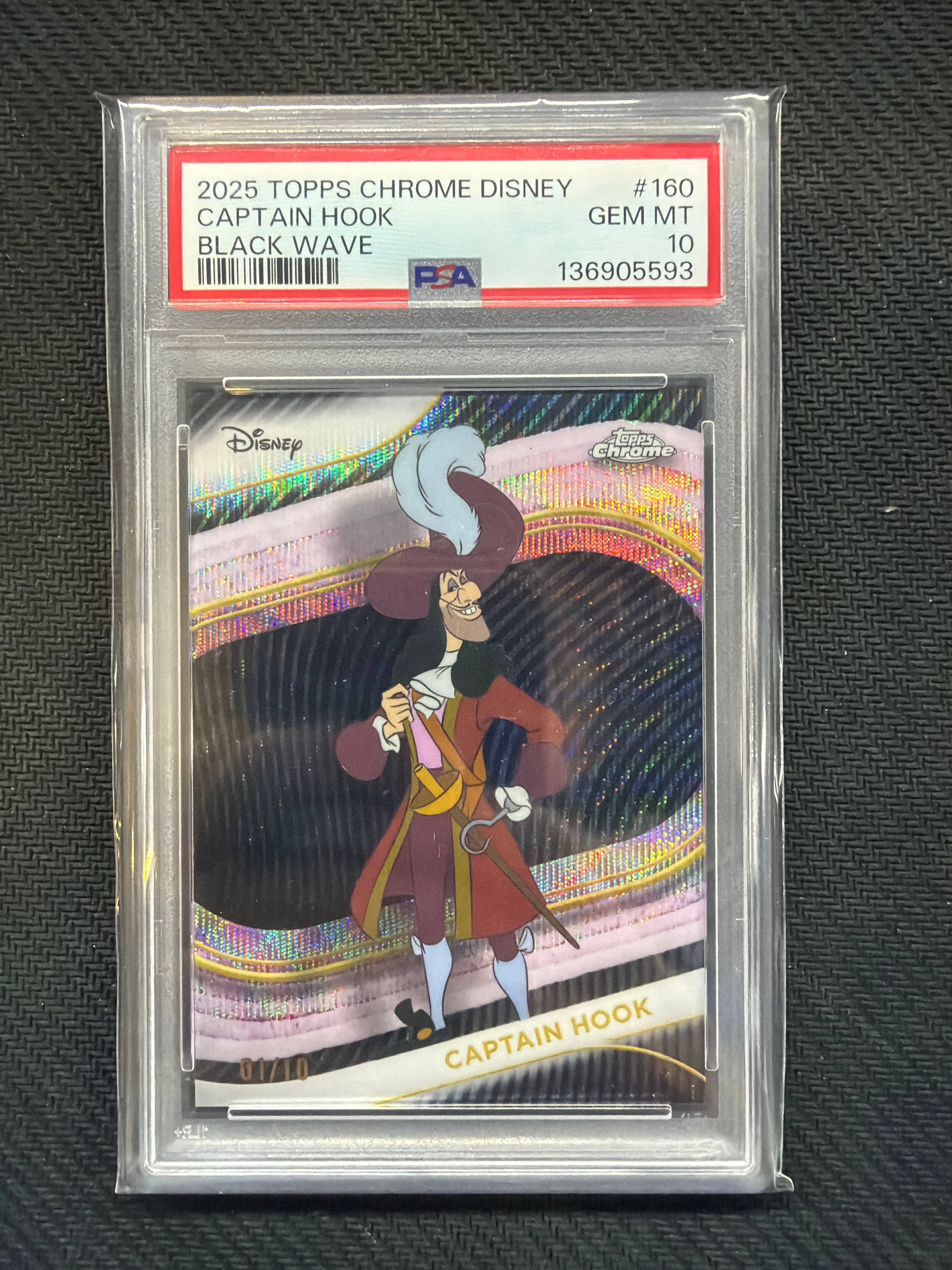 2025 Topps Chrome Disney Captain Hooker Black Wave /10 PSA 10