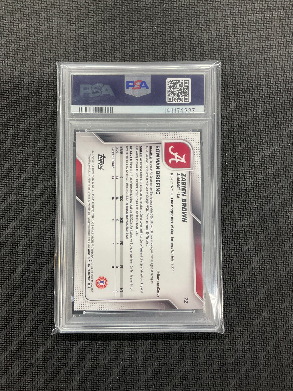 2025 Bowman U Chrome Zabien Brown Blue Mini /150 PSA 10 Alabama