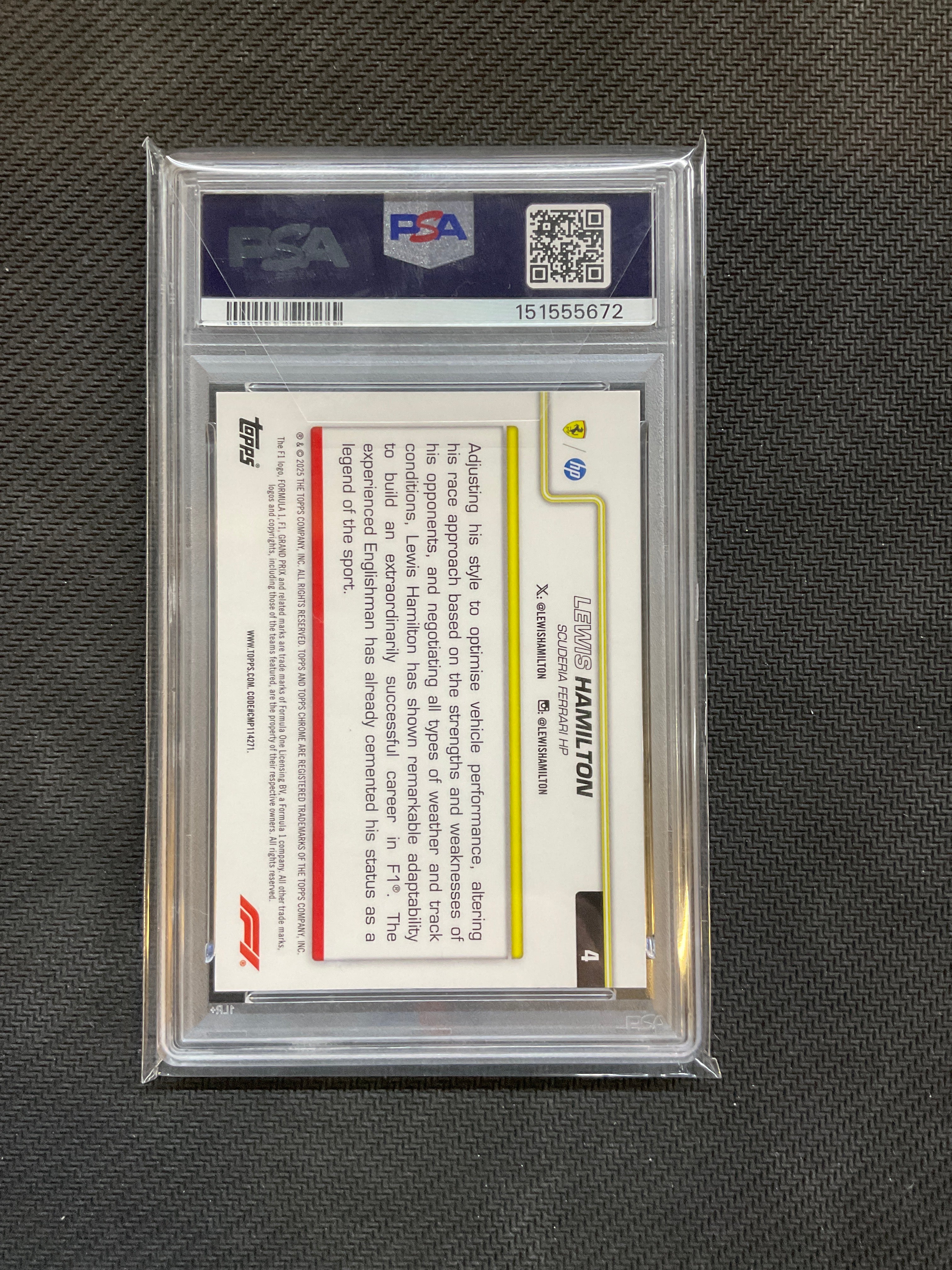 2025 Topps Chrome F1 Sapphire Lewis Hamilton #4 Yellow /75 PSA 10 Ferrari