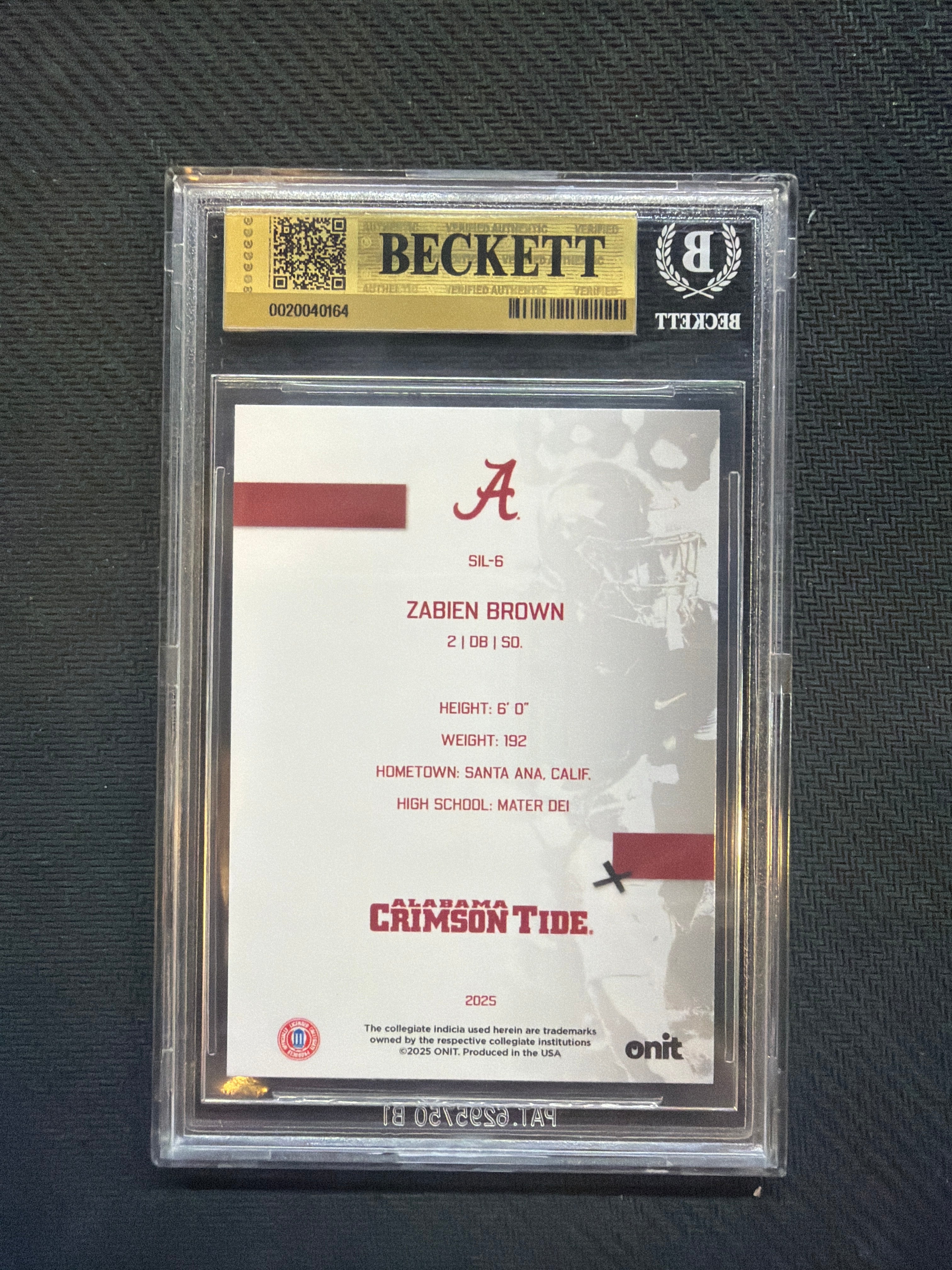 2025 Onit Alabama Zabien Brown Silhouette BGS 9.5 Alabama