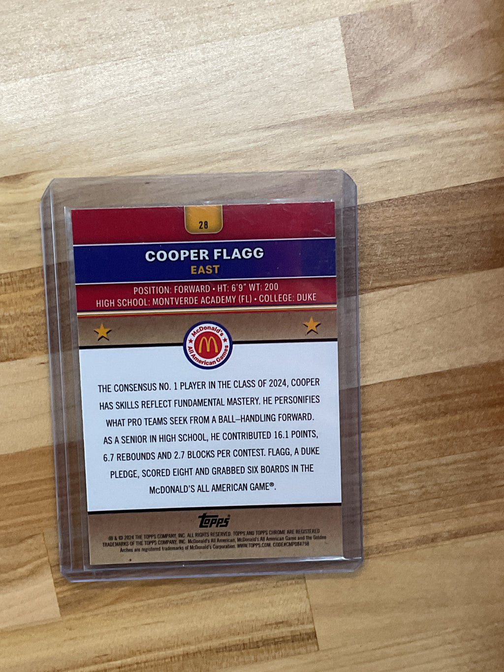 2024 Topps Chrome Mcdonald's Cooper Flagg Blue Wave