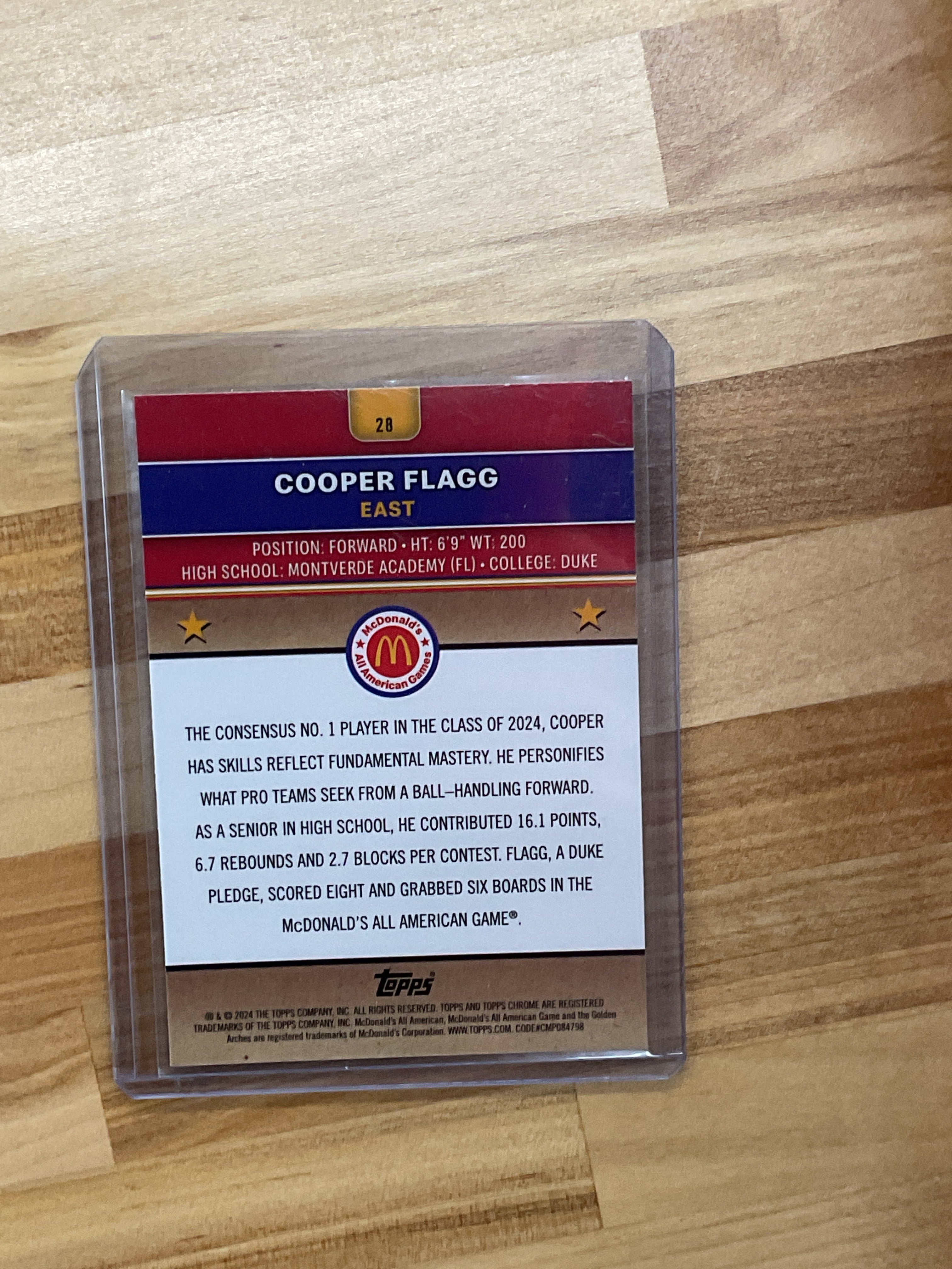 2024 Topps Chrome Mcdonald's Cooper Flagg Blue Wave